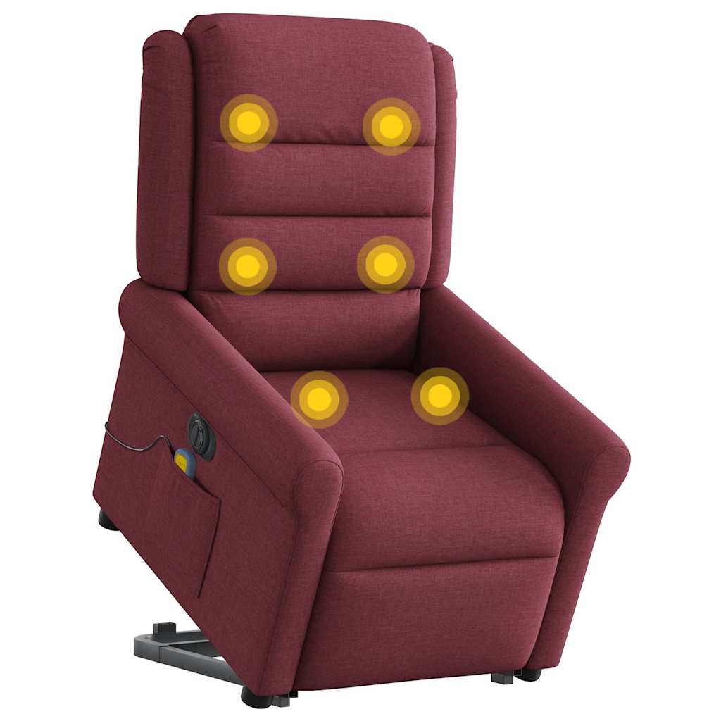 Fotoliu de masaj electric rabatabil cu ridicare roșu vin textil GartenMobel Dekor