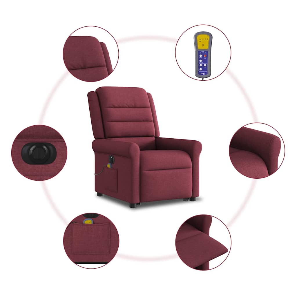 Fotoliu de masaj electric rabatabil cu ridicare roșu vin textil GartenMobel Dekor