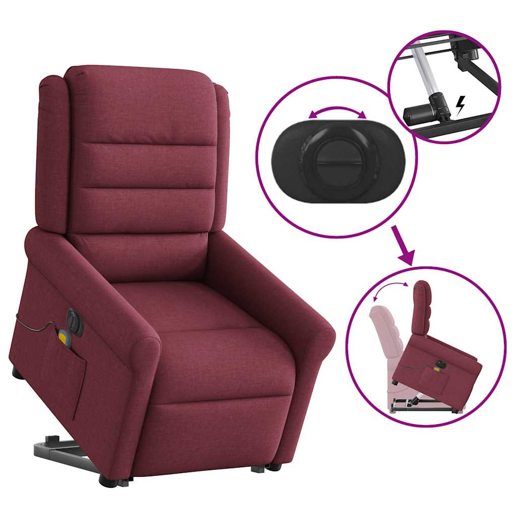Fotoliu de masaj electric rabatabil cu ridicare roșu vin textil GartenMobel Dekor