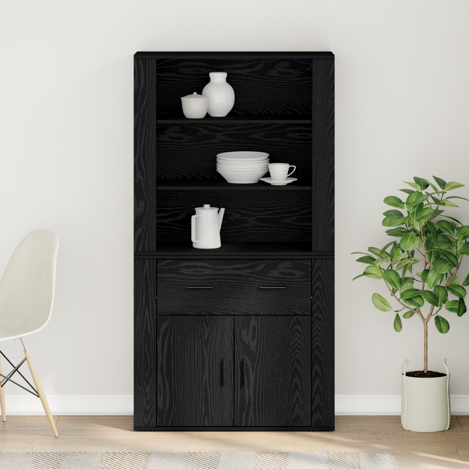 Highboard Stejar Negru Lemn Inginerie GartenMobel Dekor
