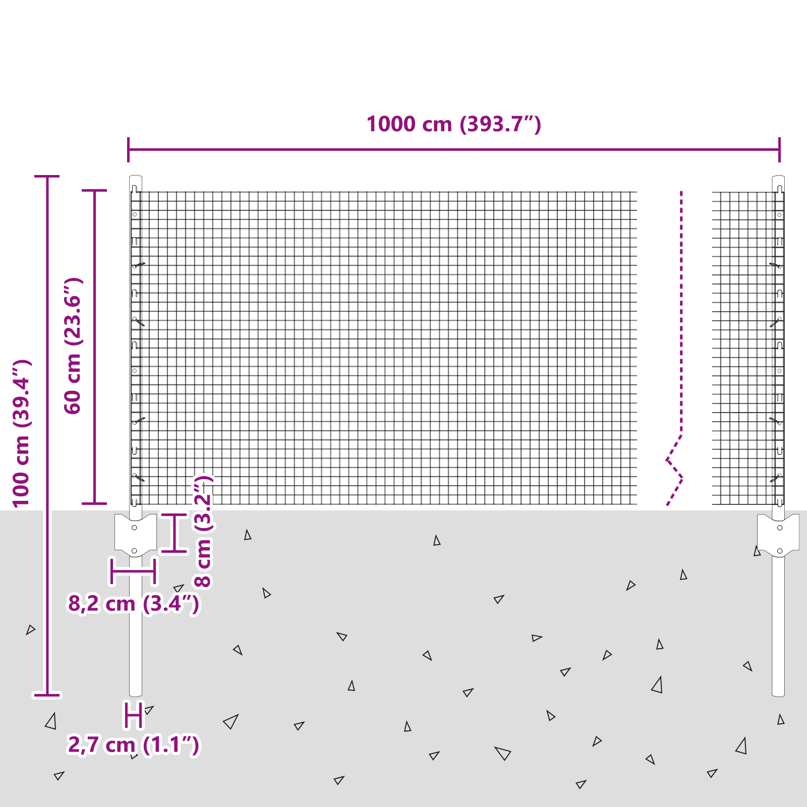 Împrejmuire din Sârmă Sudată cu 5 U Piese Argintii 0.6x10 m Oțel GartenMobel Dekor
