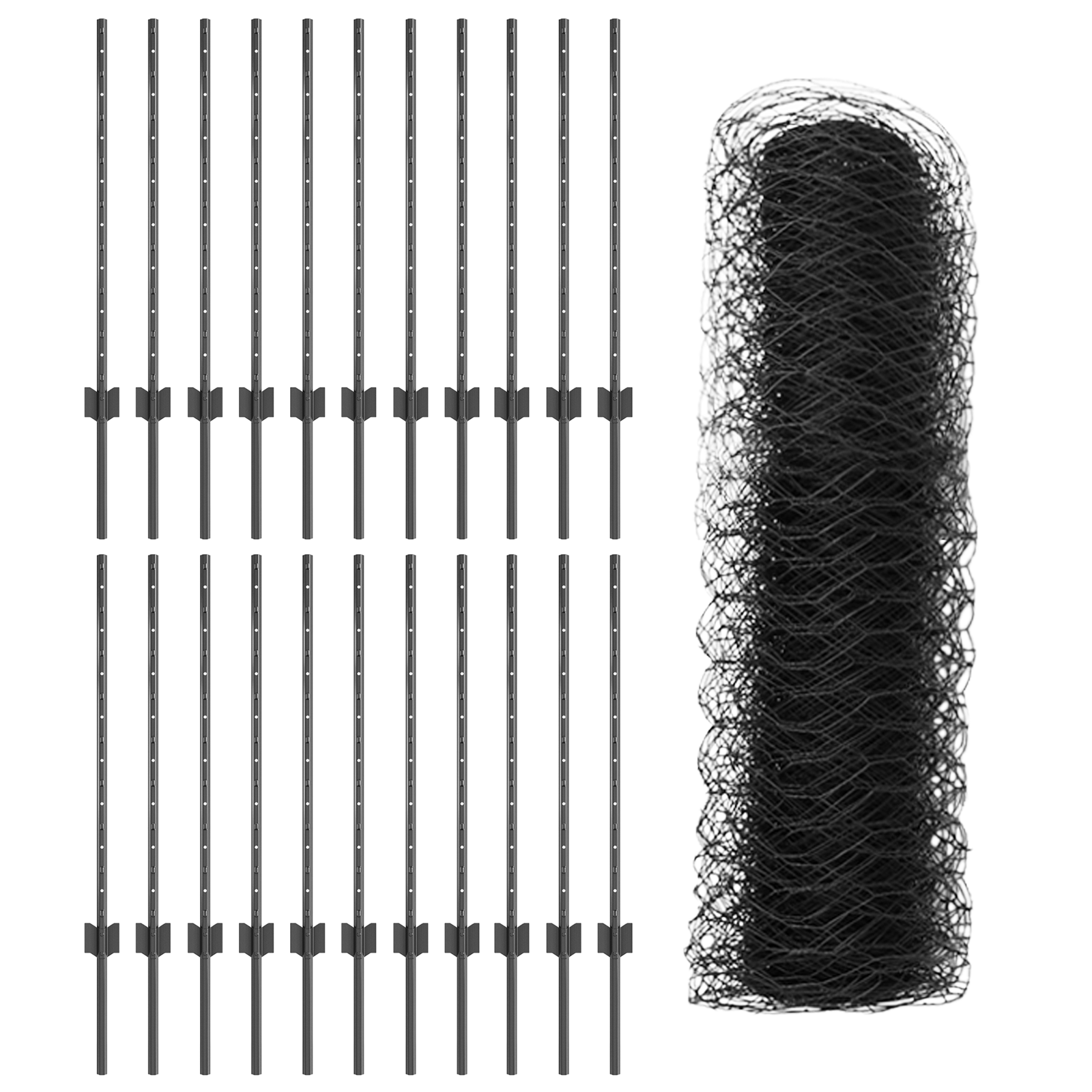 Stâlpi de Gard  11 buc U-Channel Gri 80 cm Oțel, Gard Hexagonal  Gri 0.8x50 m Oțel GartenMobel Dekor