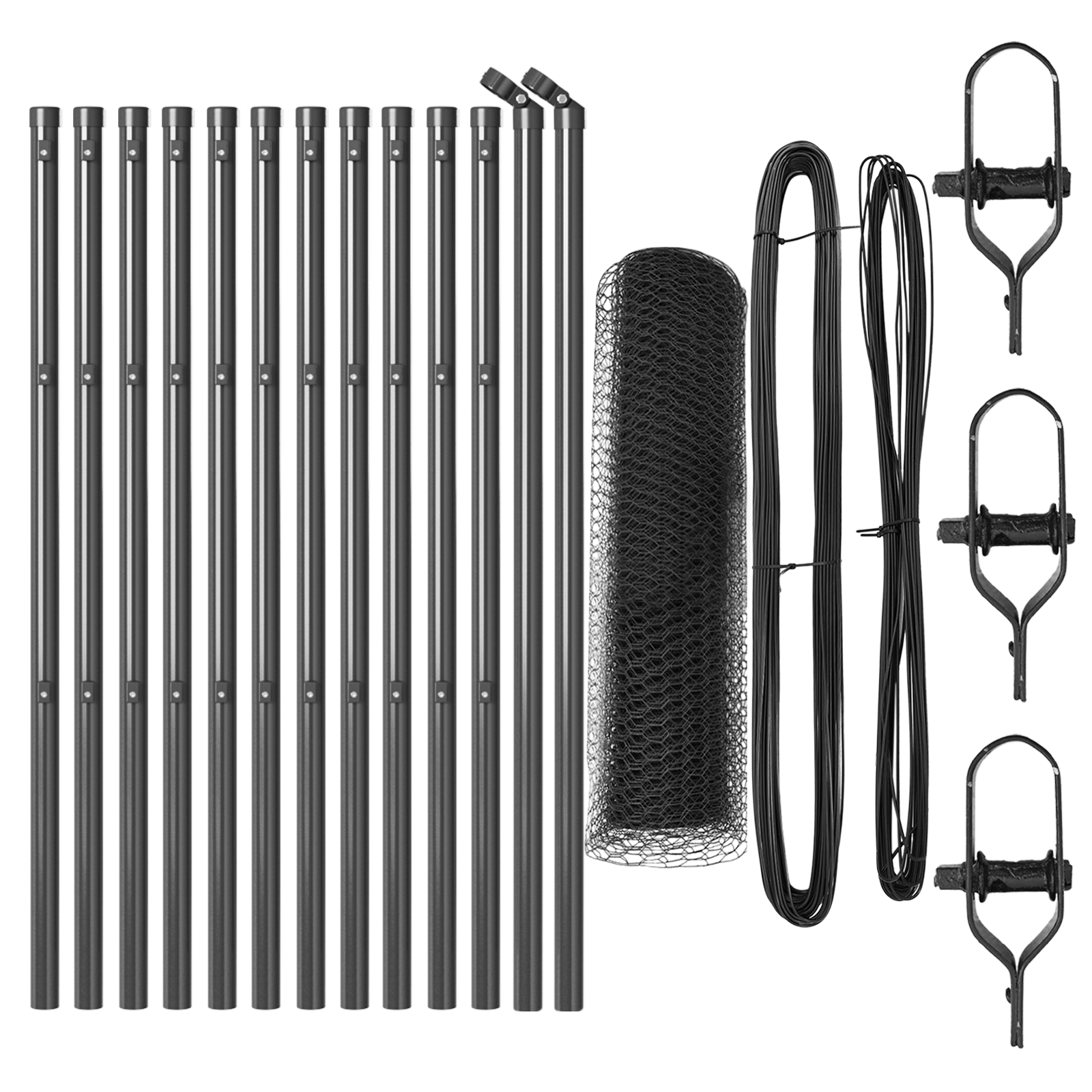 Împrejmuire hexagonală Gri 0,6x25 m Oțel, Stâlpi de împrejmuire 13 buc Gri Ø32 mm 100 cm Oțel zincat GartenMobel Dekor