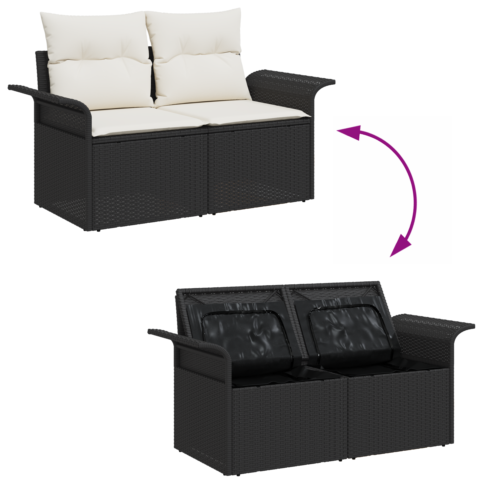 Set de Sofa de Grădină cu 9 piese și Perne Negru Ratan Poli GartenMobel Dekor