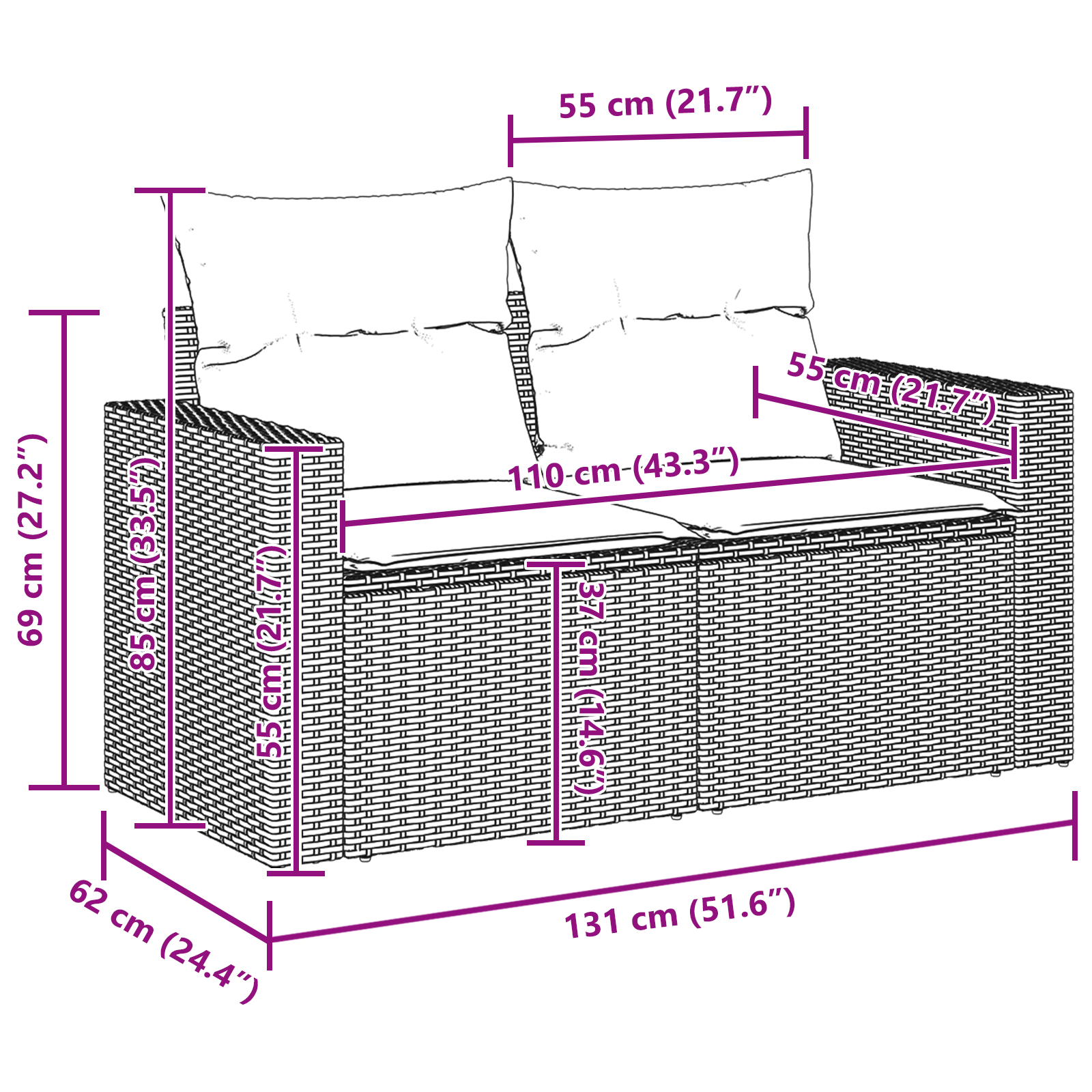 Set de canapele pentru grădină cu perne Negre Ratan Poli Acacia, Set de dining pentru grădină cu perne Negre Ratan Poli Acacia GartenMobel Dekor