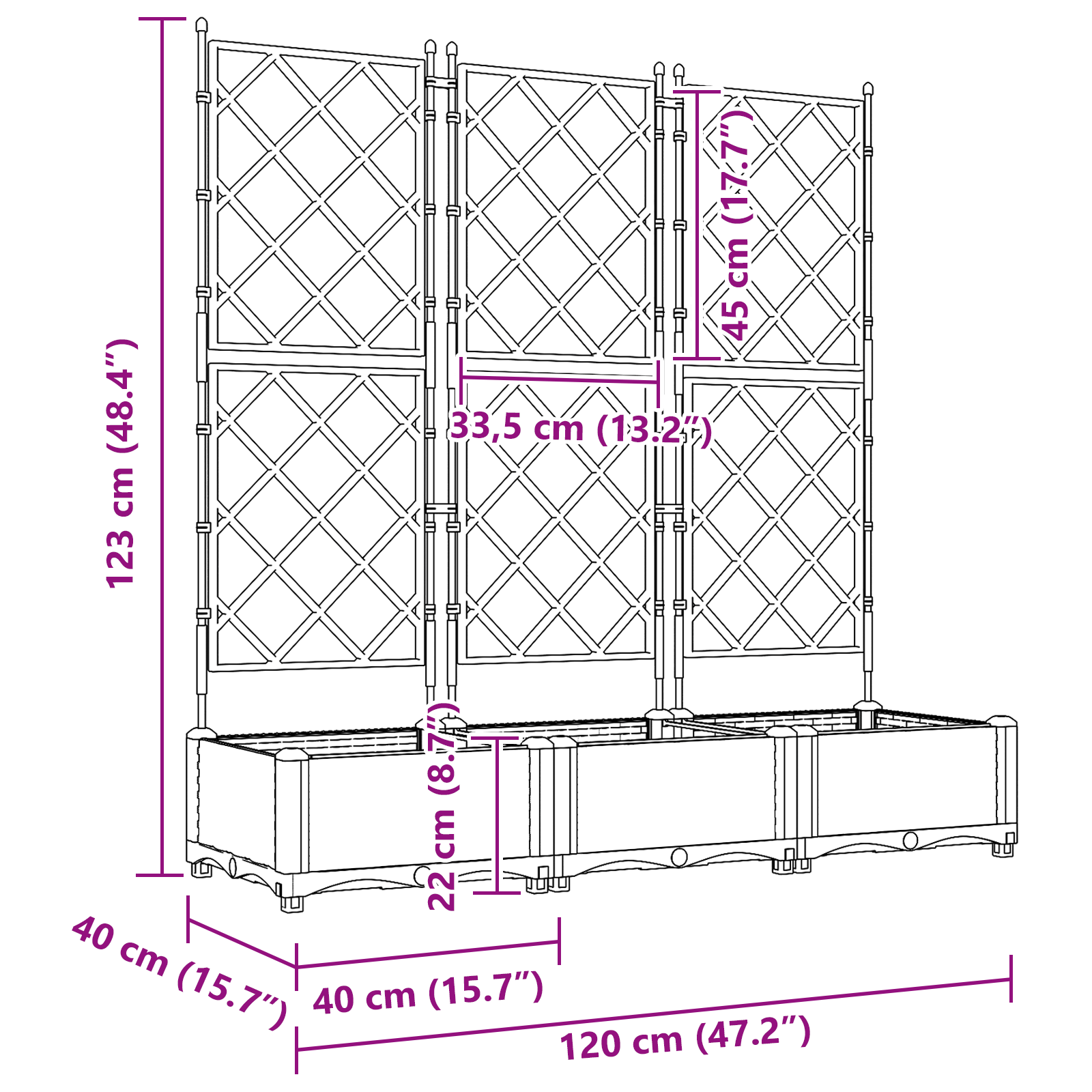 Ghiveci de Grădină cu Grătar 3 piese Maro 120x40x125.5 cm GartenMobel Dekor