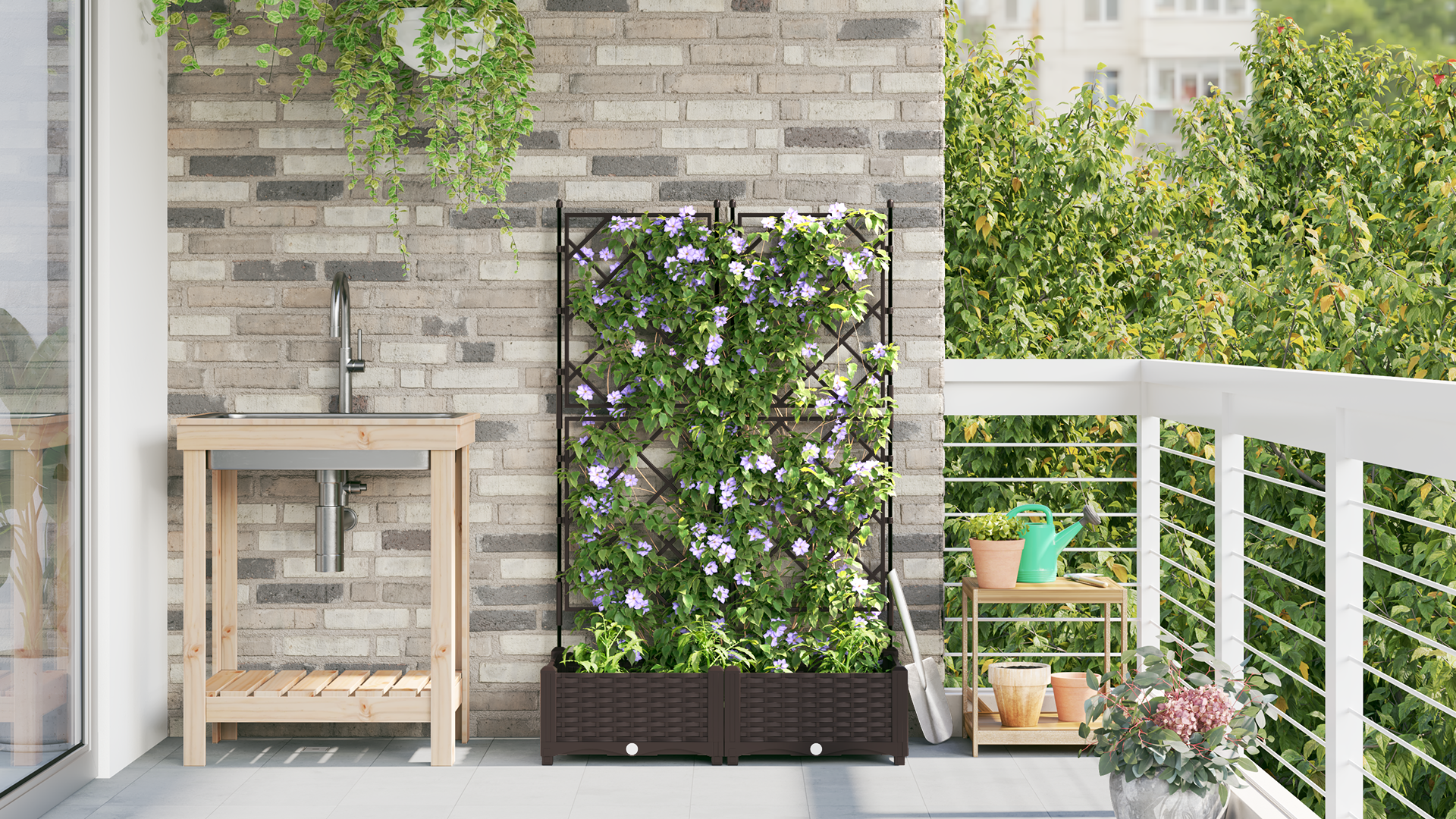 Ghiveci de Grădină cu Spalier 2 buc Maro 80x40x125.5 cm GartenMobel Dekor