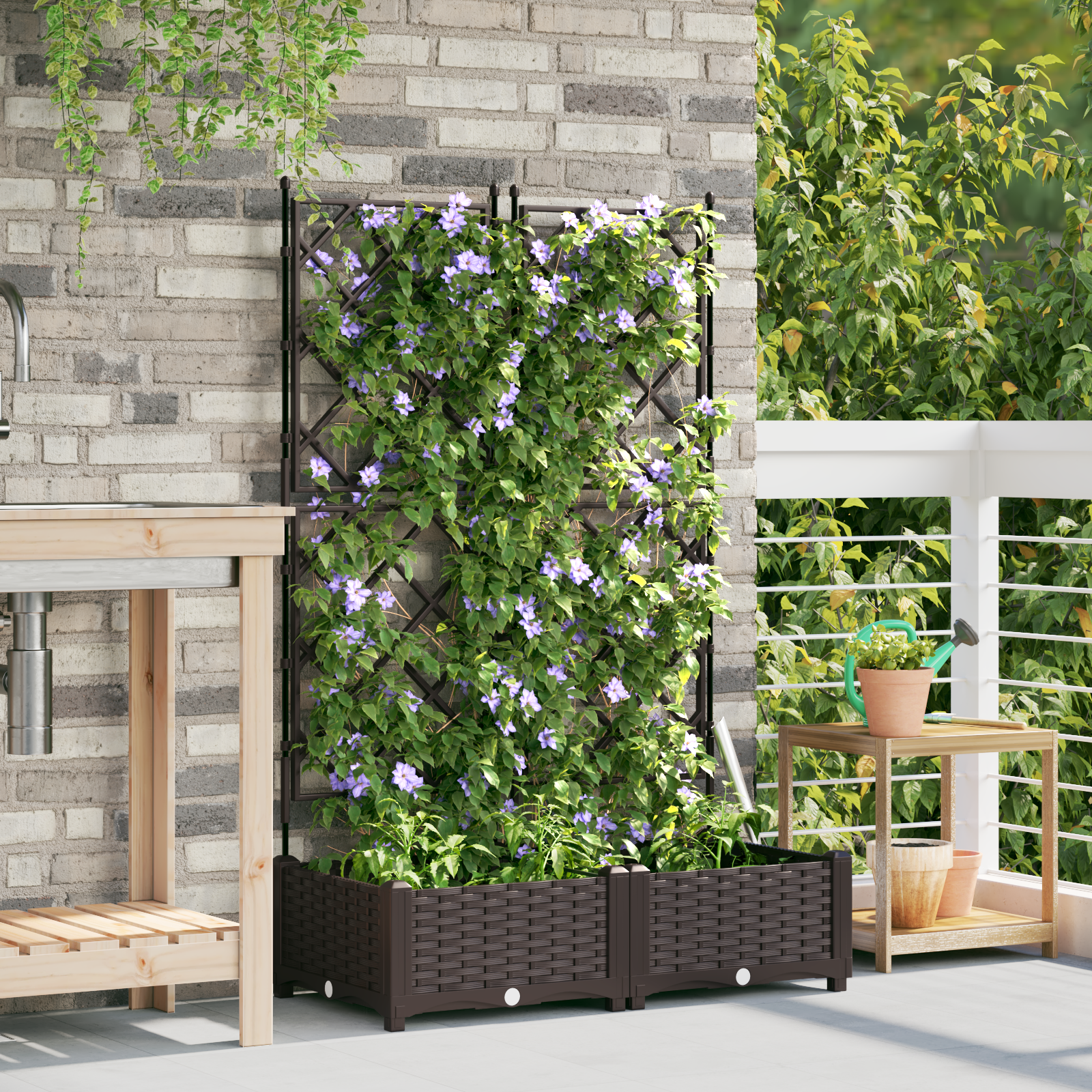 Ghiveci de Grădină cu Spalier 2 buc Maro 80x40x125.5 cm GartenMobel Dekor