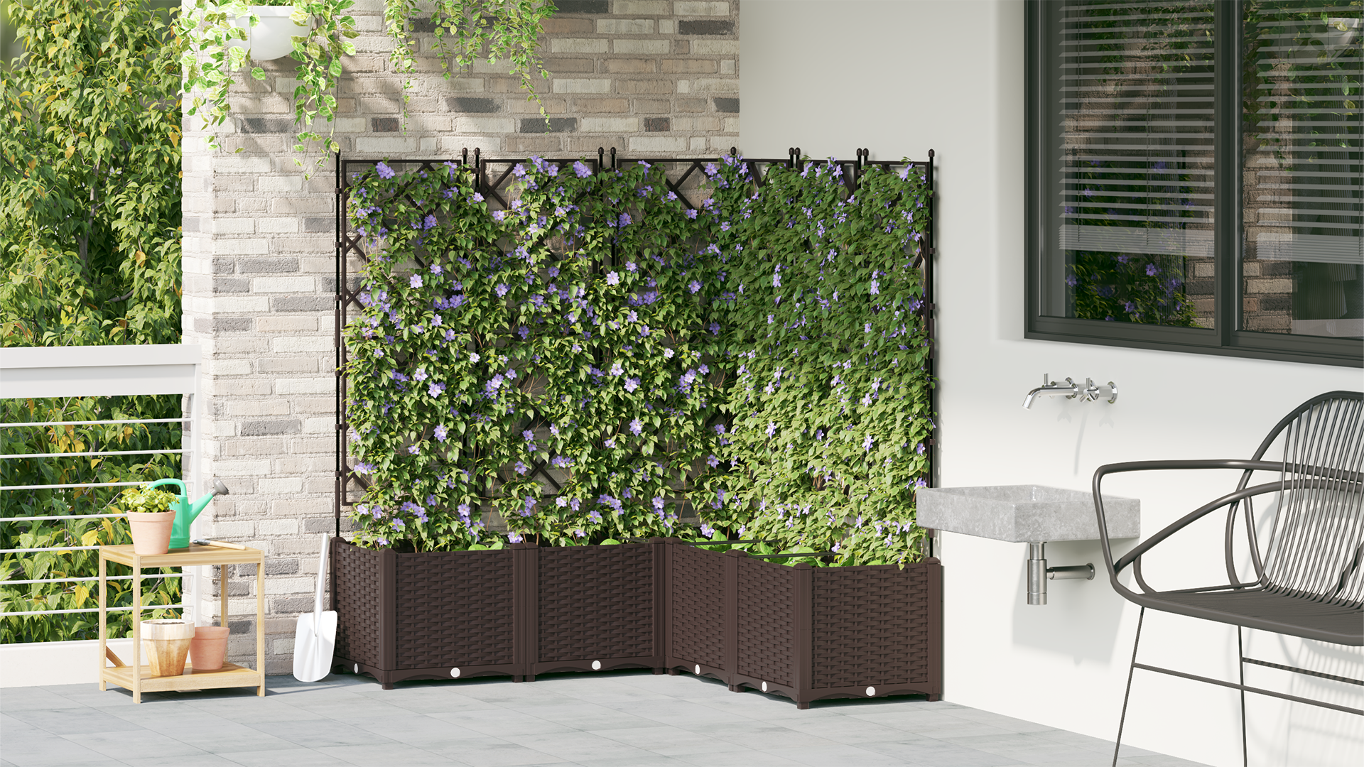 Ghiveci de Grădină cu Tutore 5 piese Maro 120x120x143 cm GartenMobel Dekor