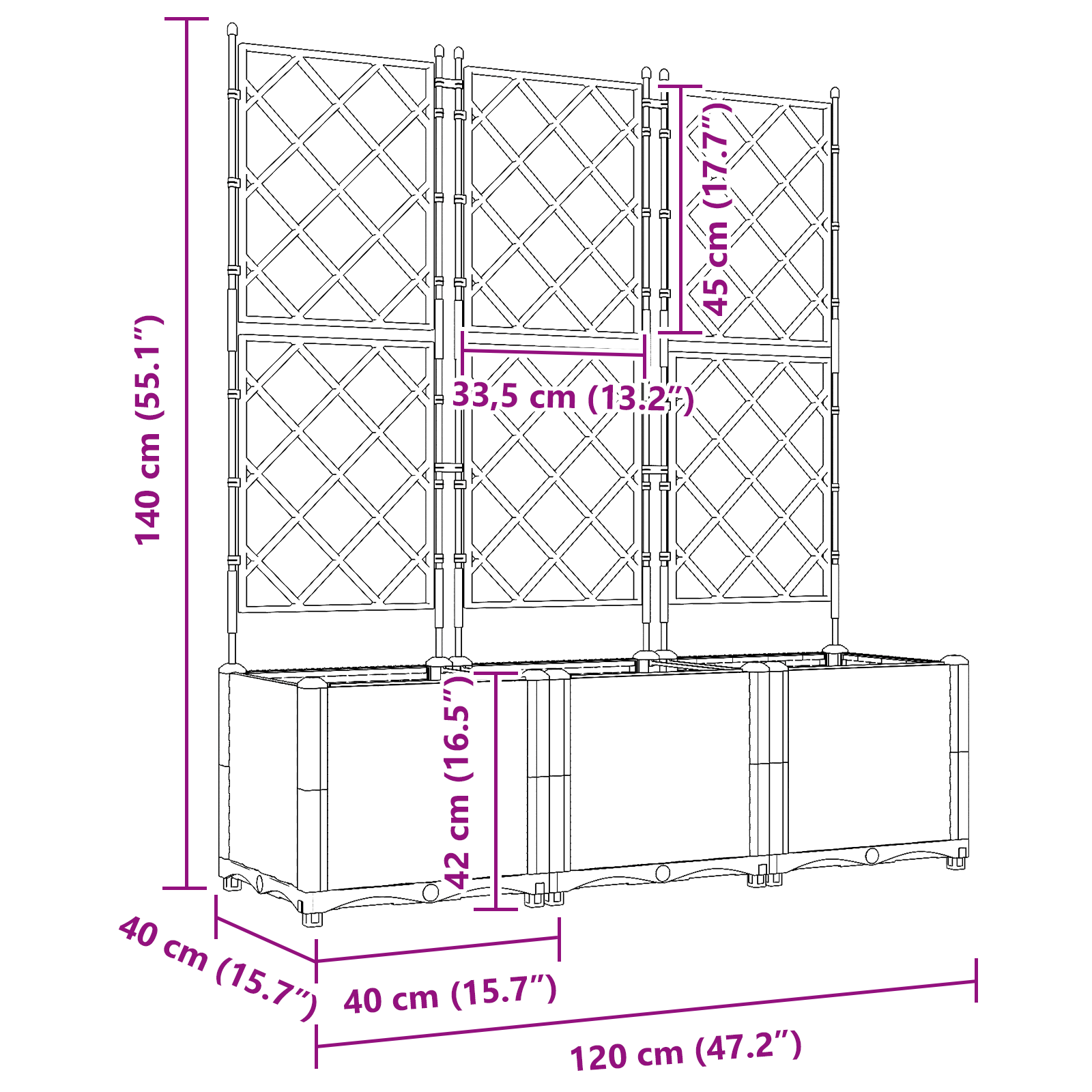 Ghiveci de grădină cu grătar 3 pcs maro 120x40x143 cm GartenMobel Dekor