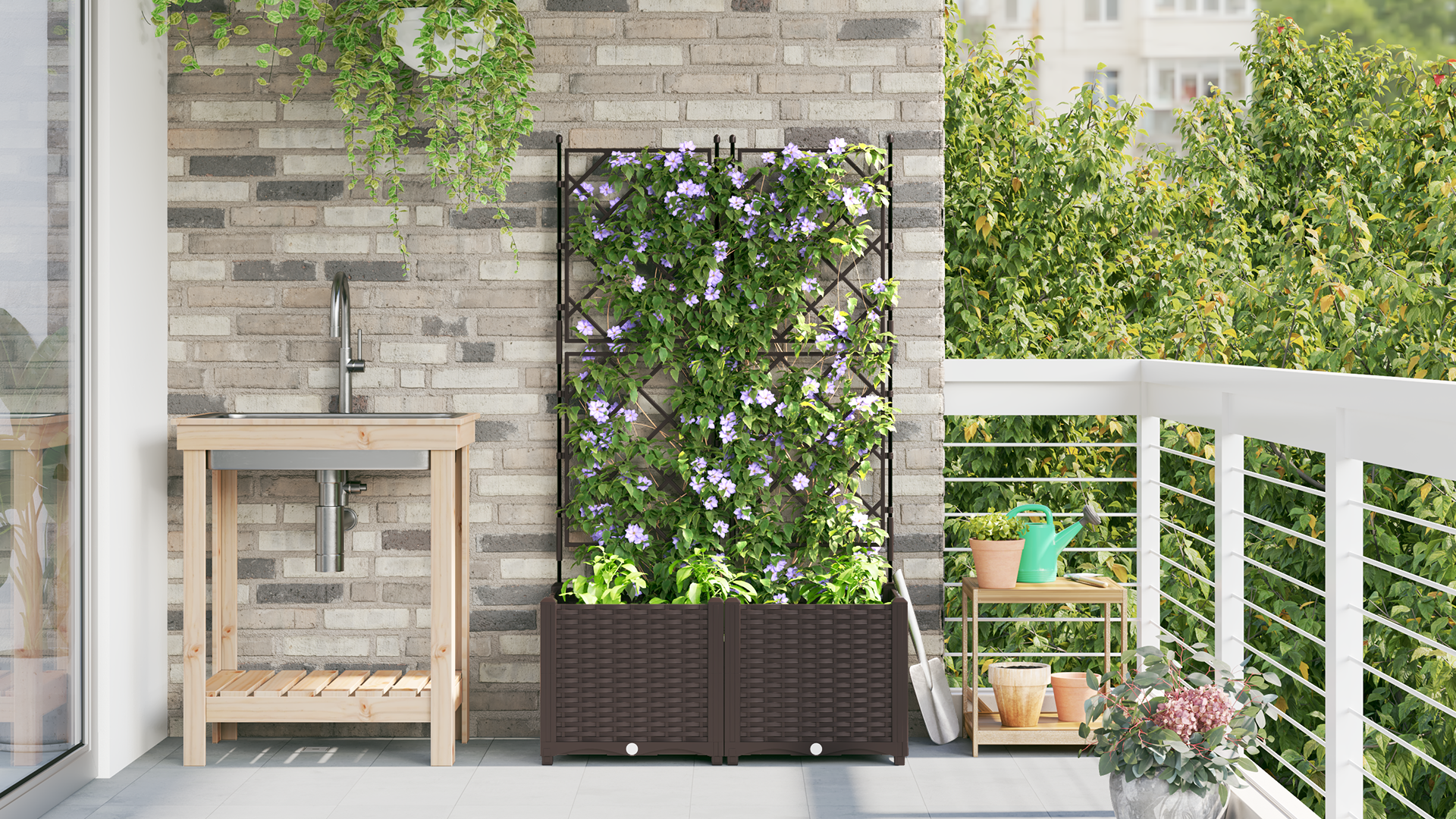 Ghiveci de grădină cu zăbrele 2 buc Maro 80x40x143 cm GartenMobel Dekor