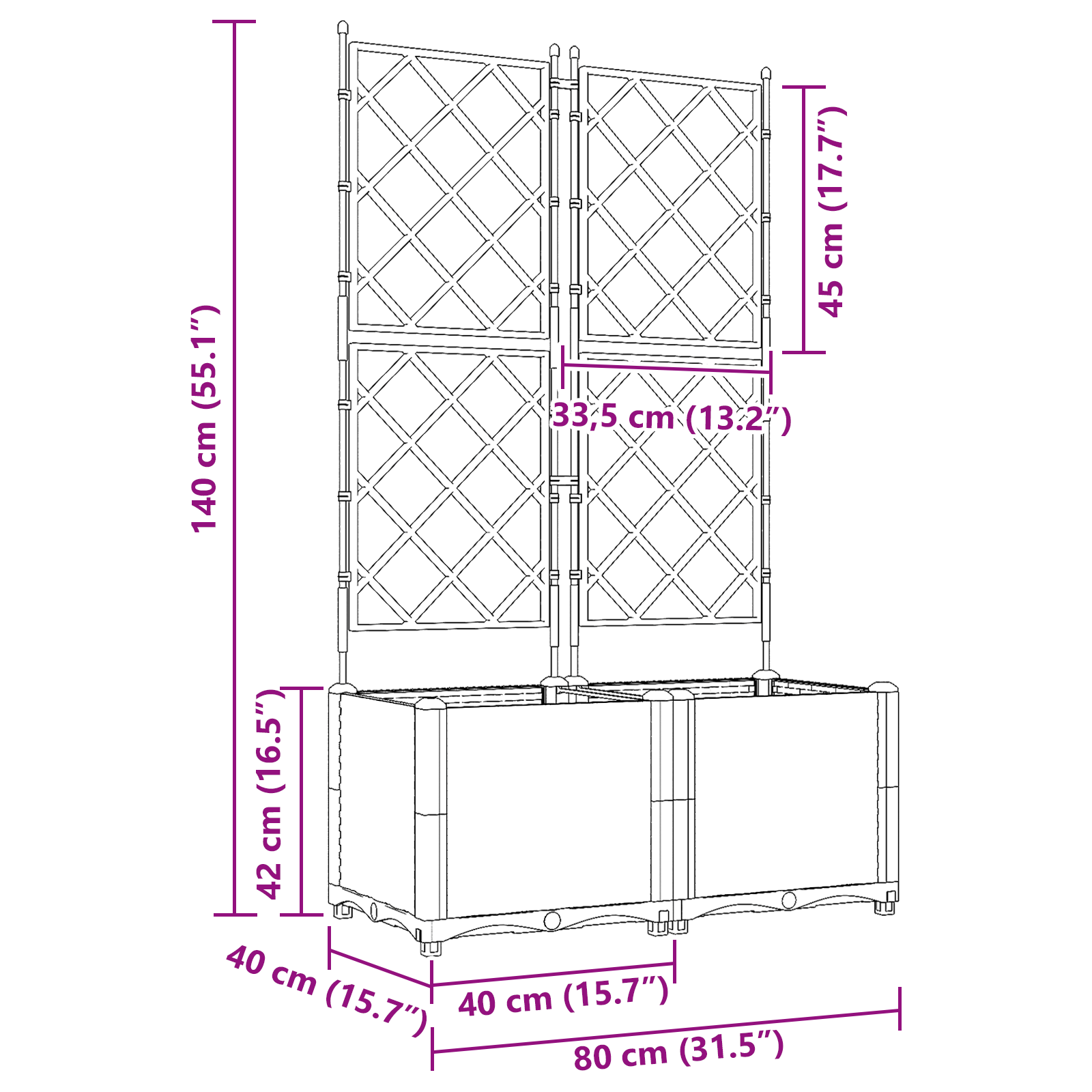 Ghiveci de grădină cu zăbrele 2 buc Maro 80x40x143 cm GartenMobel Dekor