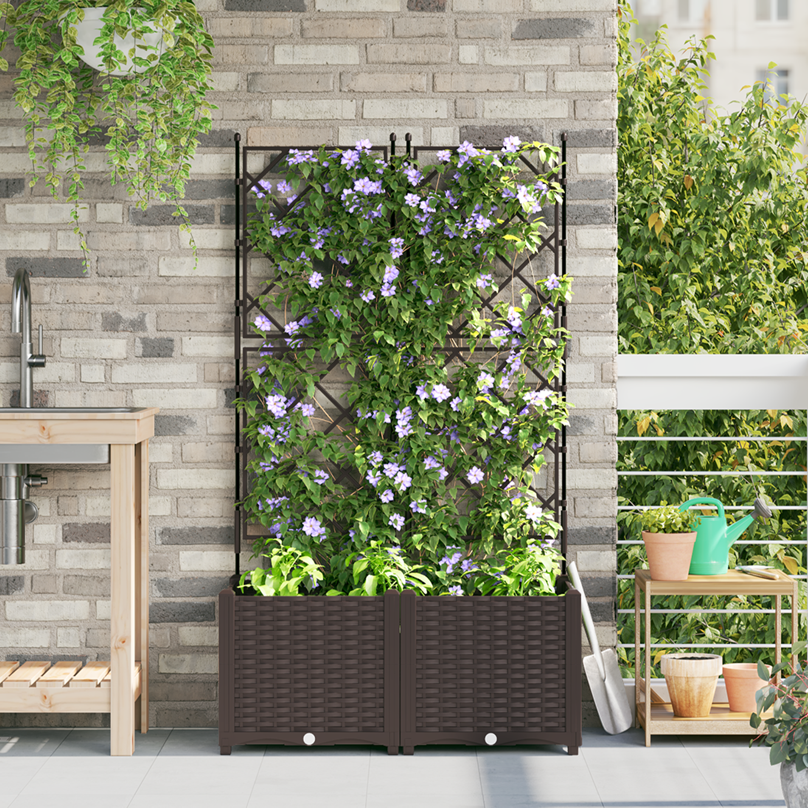 Ghiveci de grădină cu zăbrele 2 buc Maro 80x40x143 cm GartenMobel Dekor