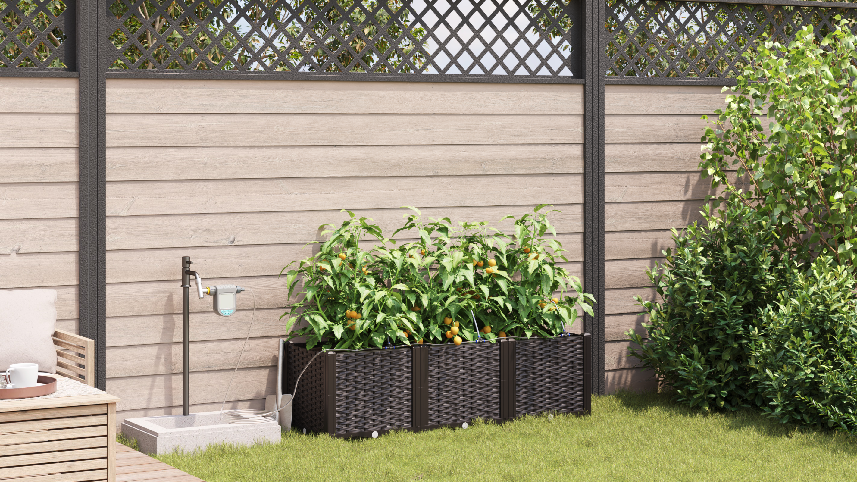 Jardiniere cu Sistem de Irigare pentru Apă 3 buc Brown GartenMobel Dekor