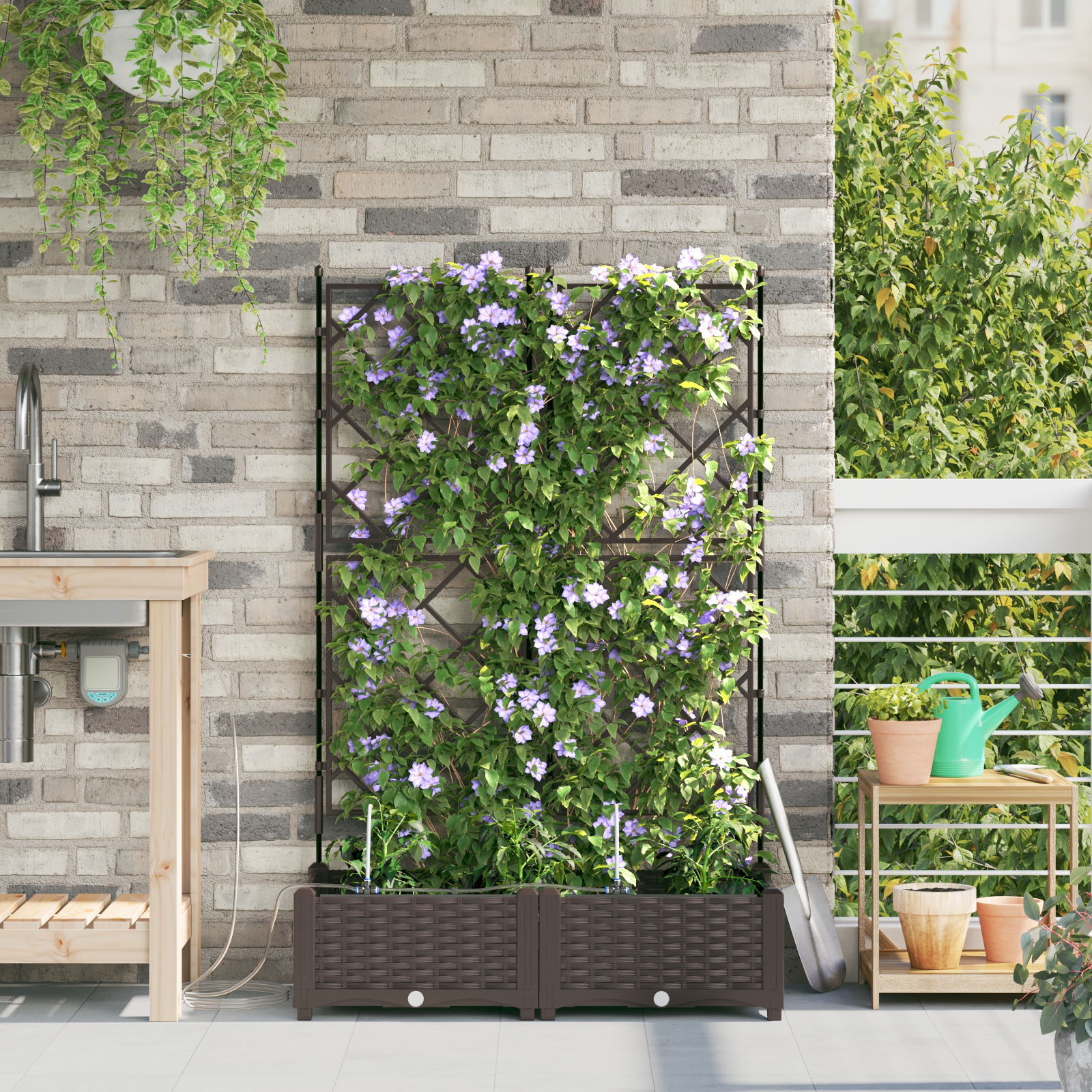 Jardiniere cu sistem de irigare 2 buc maro GartenMobel Dekor