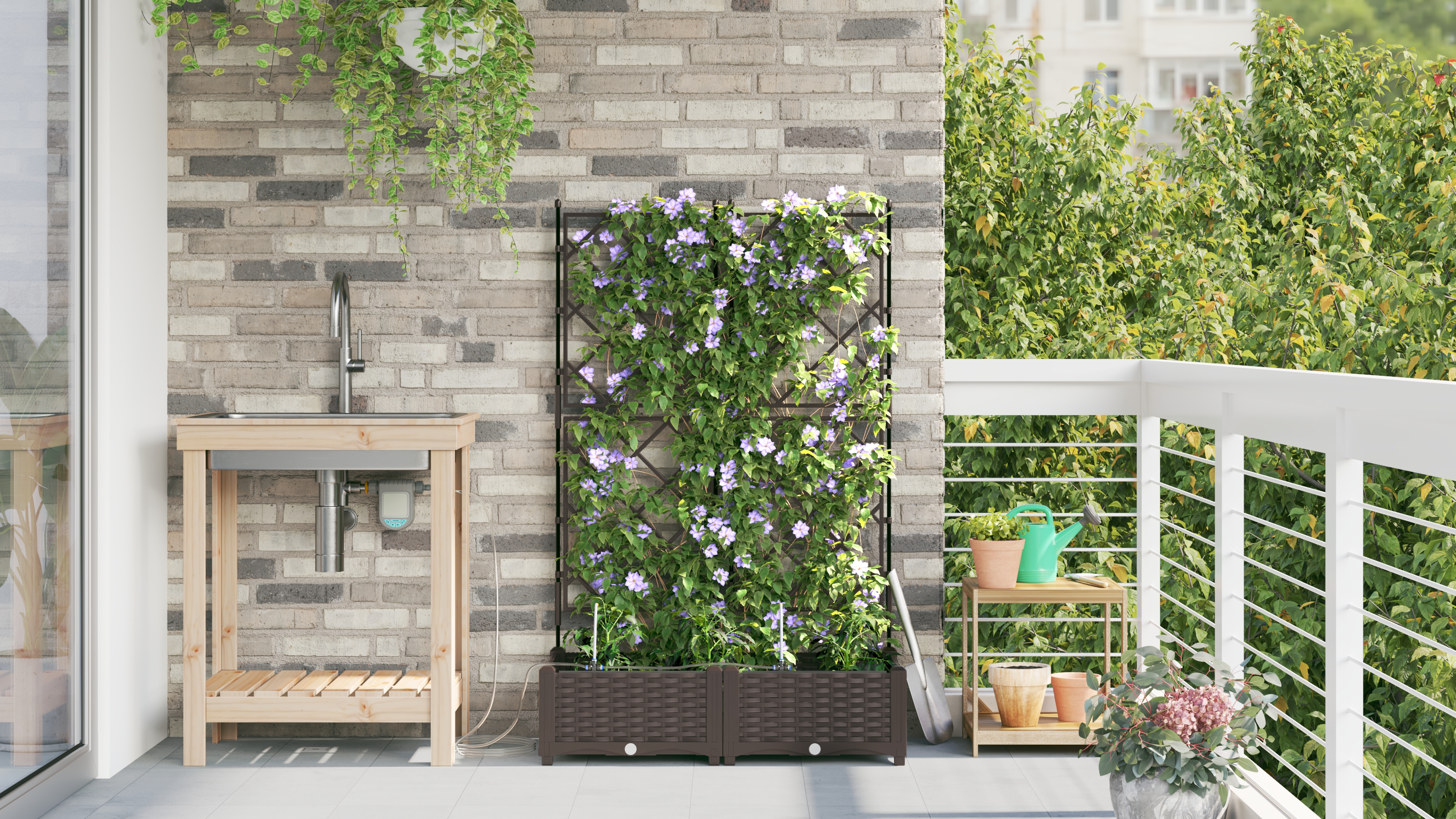 Jardiniere cu sistem de irigare 2 buc maro GartenMobel Dekor