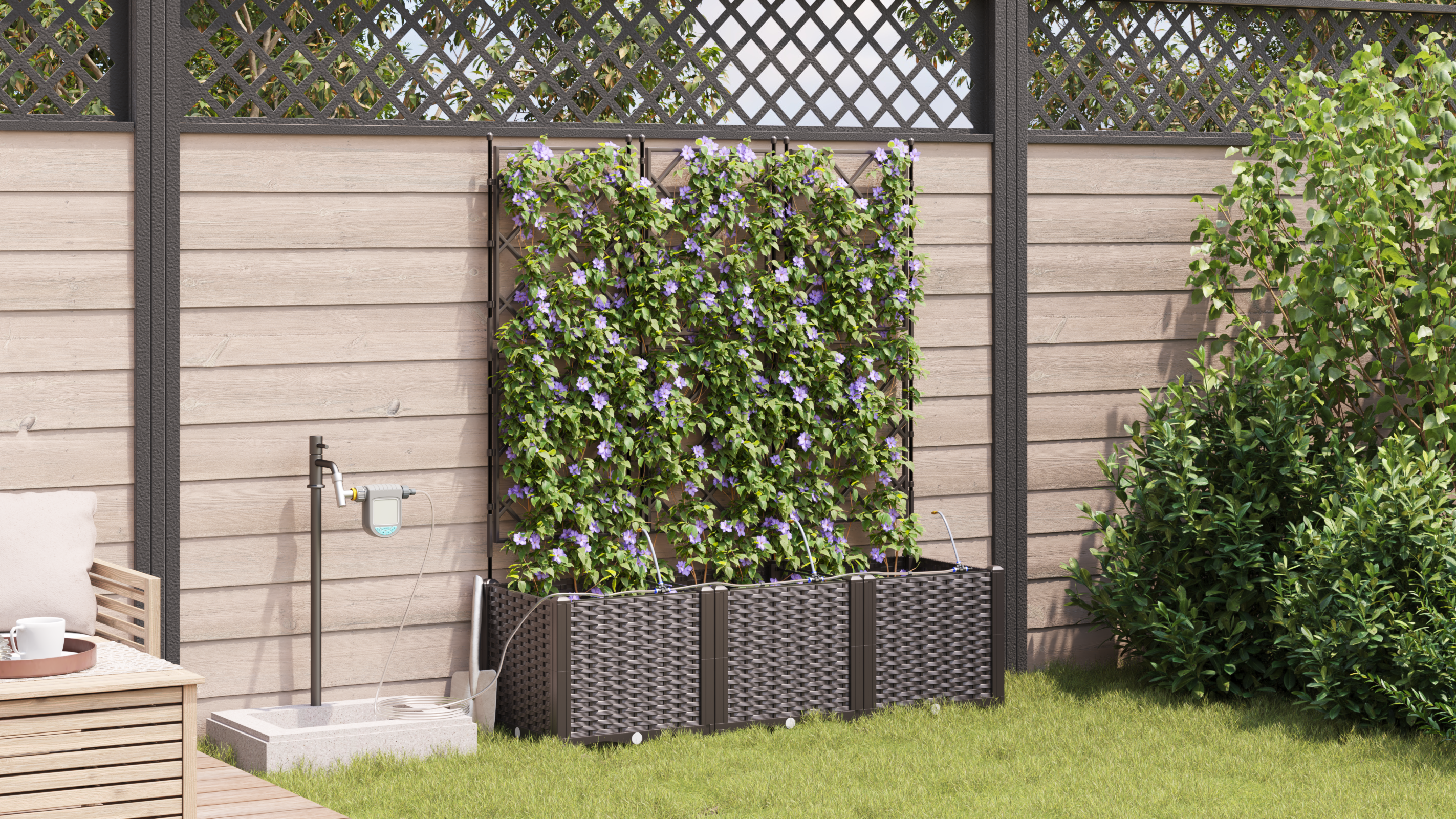 Jardiniere cu sistem de irigație a apei 3 buc Brown GartenMobel Dekor