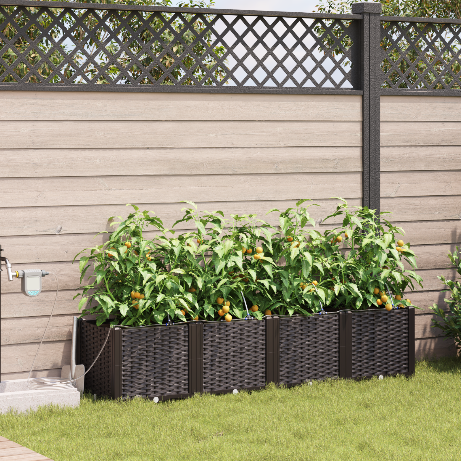 Ghivece de grădină  cu sistem de irigare 4 buc Brown GartenMobel Dekor
