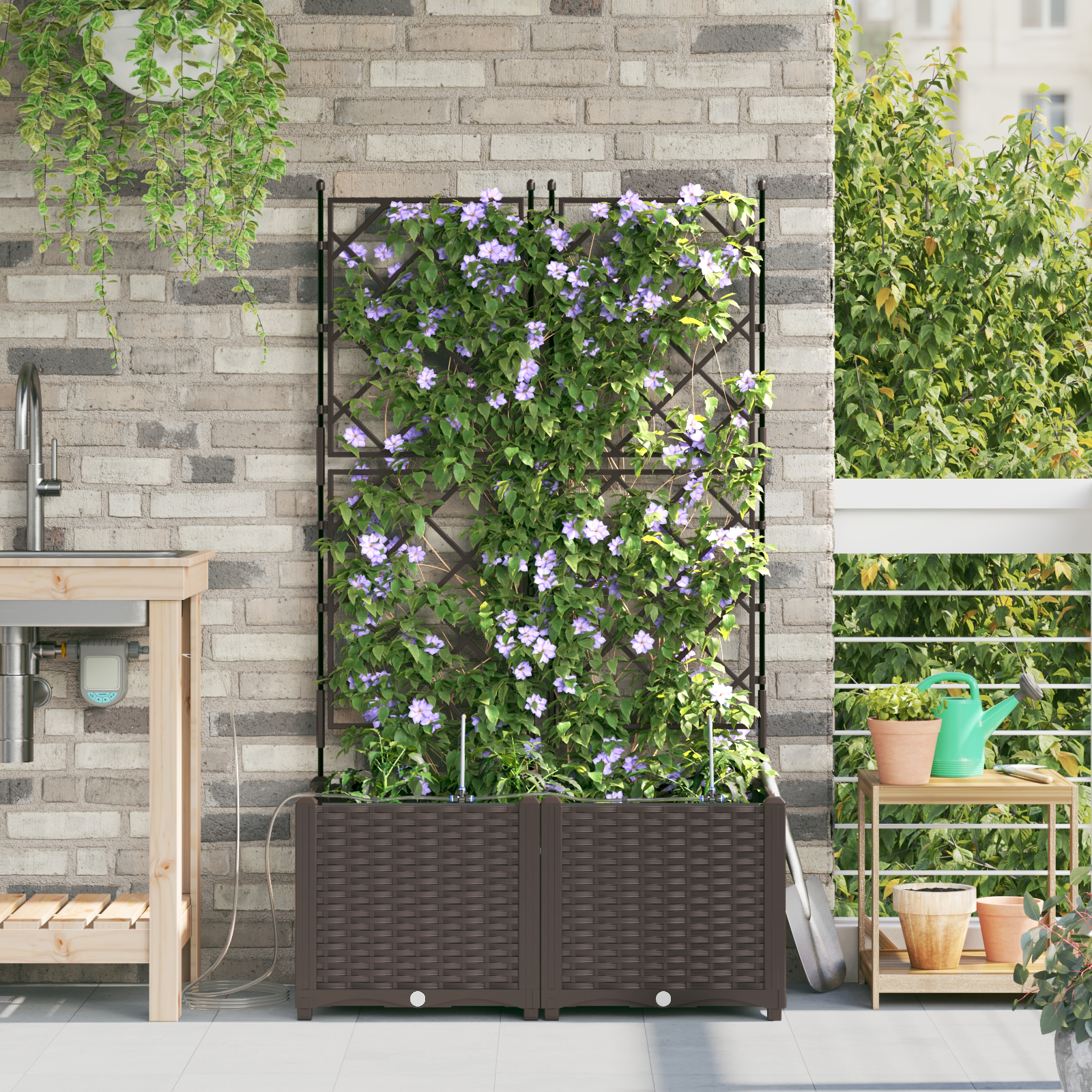 Ghivece pentru grădină  cu sistem de irigație 2 piese Maro GartenMobel Dekor