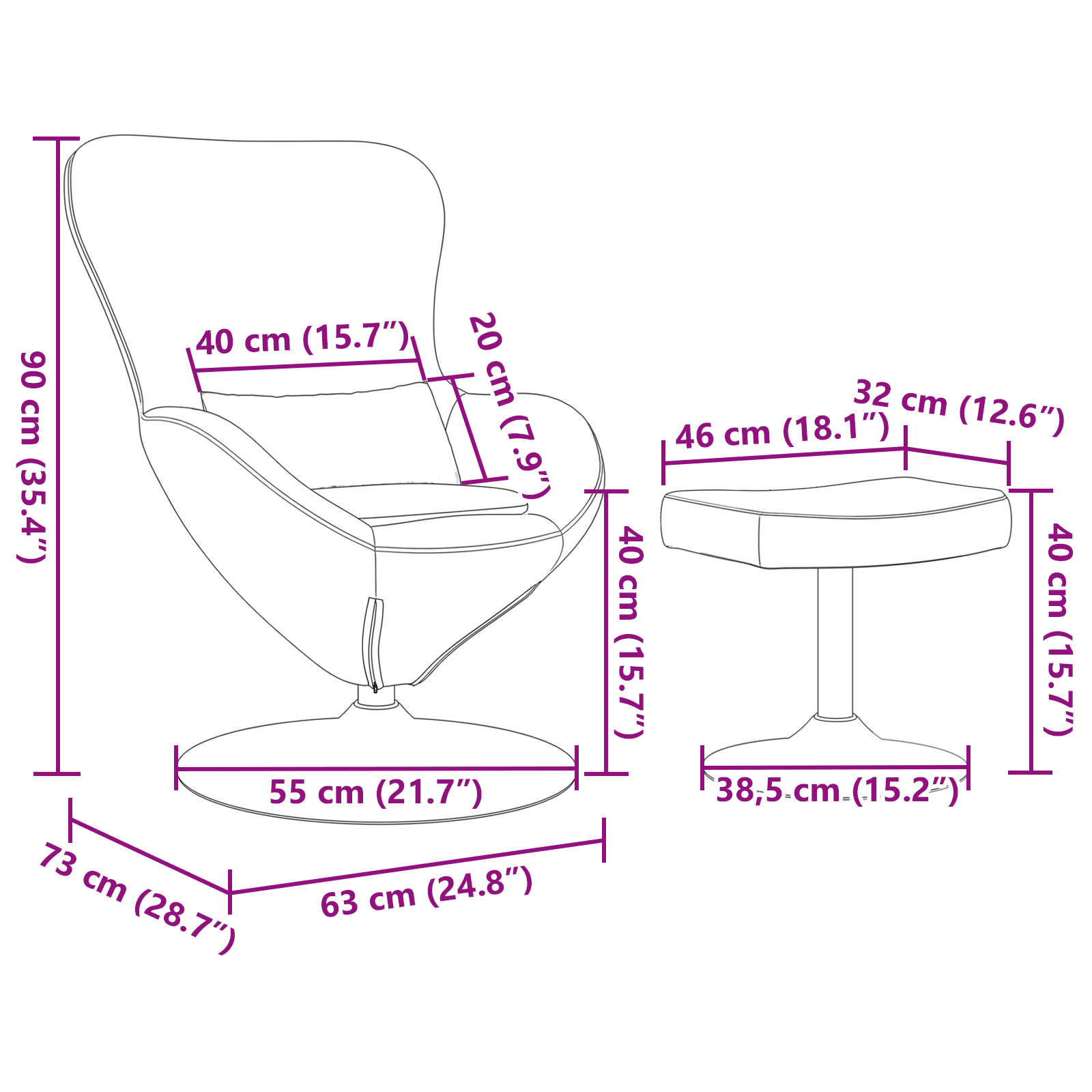Scaun cu ou și taburet  din catifea albastră GartenMobel Dekor