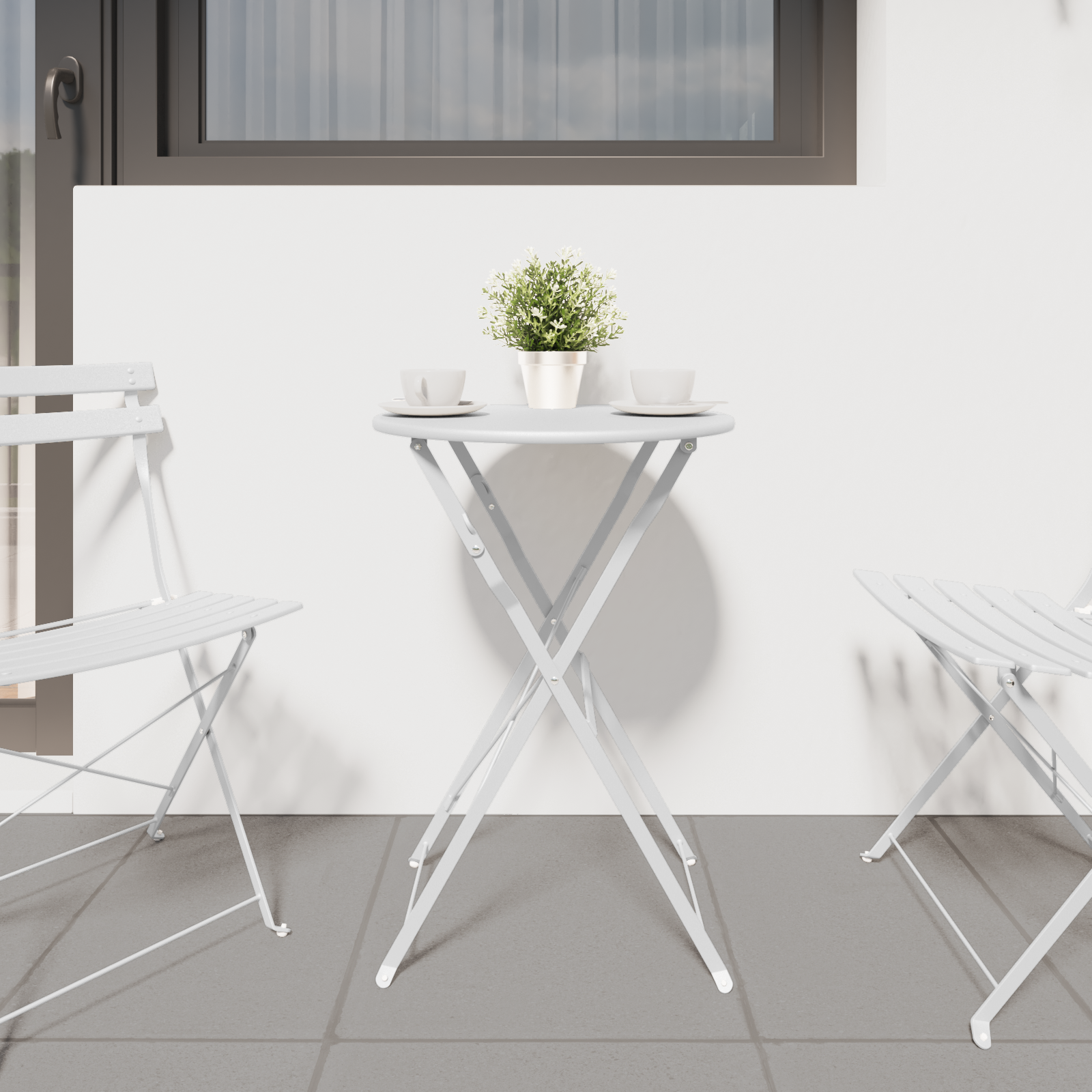 Masă de Bistro Pliabilă Alb Ø50x71 cm Oțel Vopsit GartenMobel Dekor