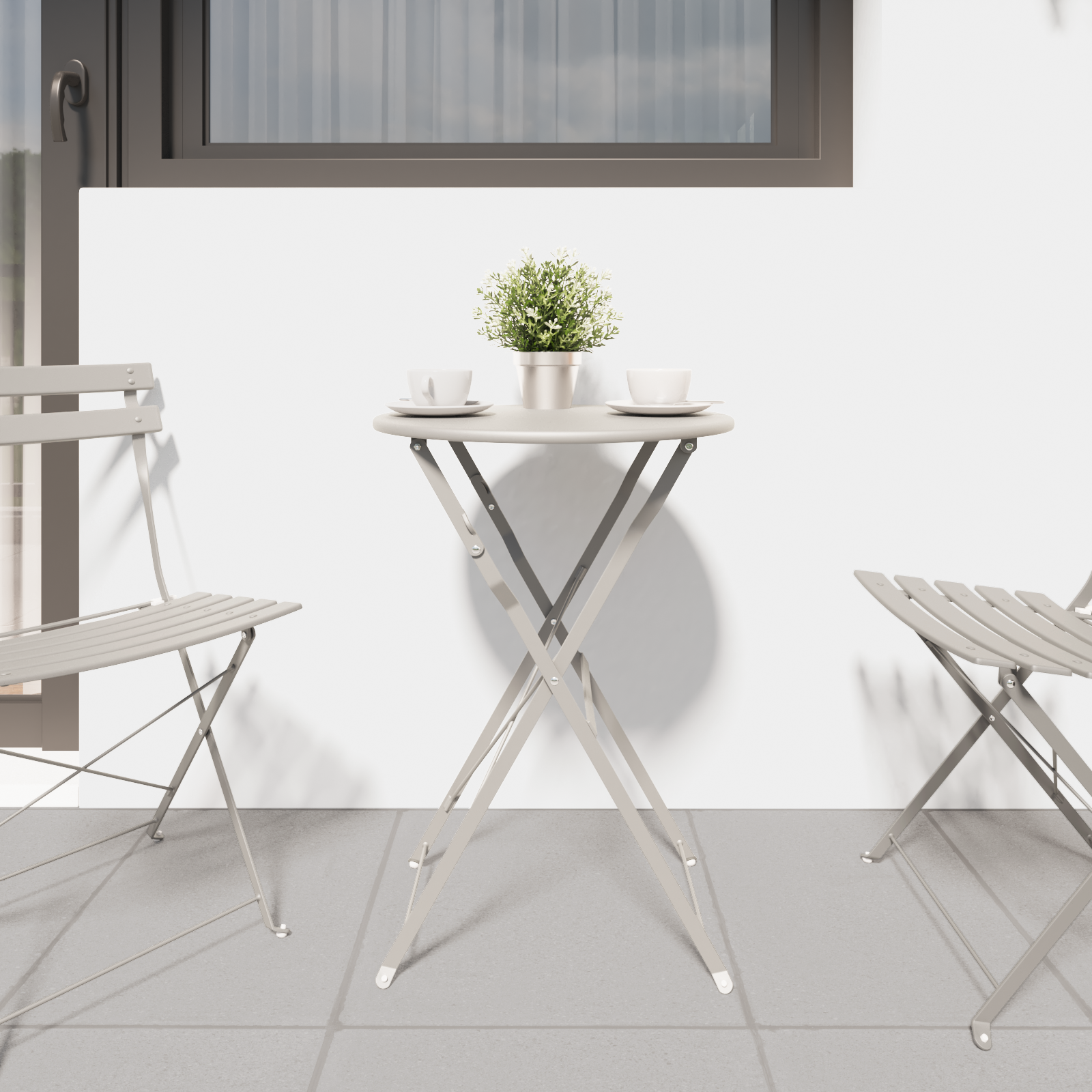 Masă de Bistro Pliabilă Bej Ø50x71 cm din Oțel Vopsit GartenMobel Dekor