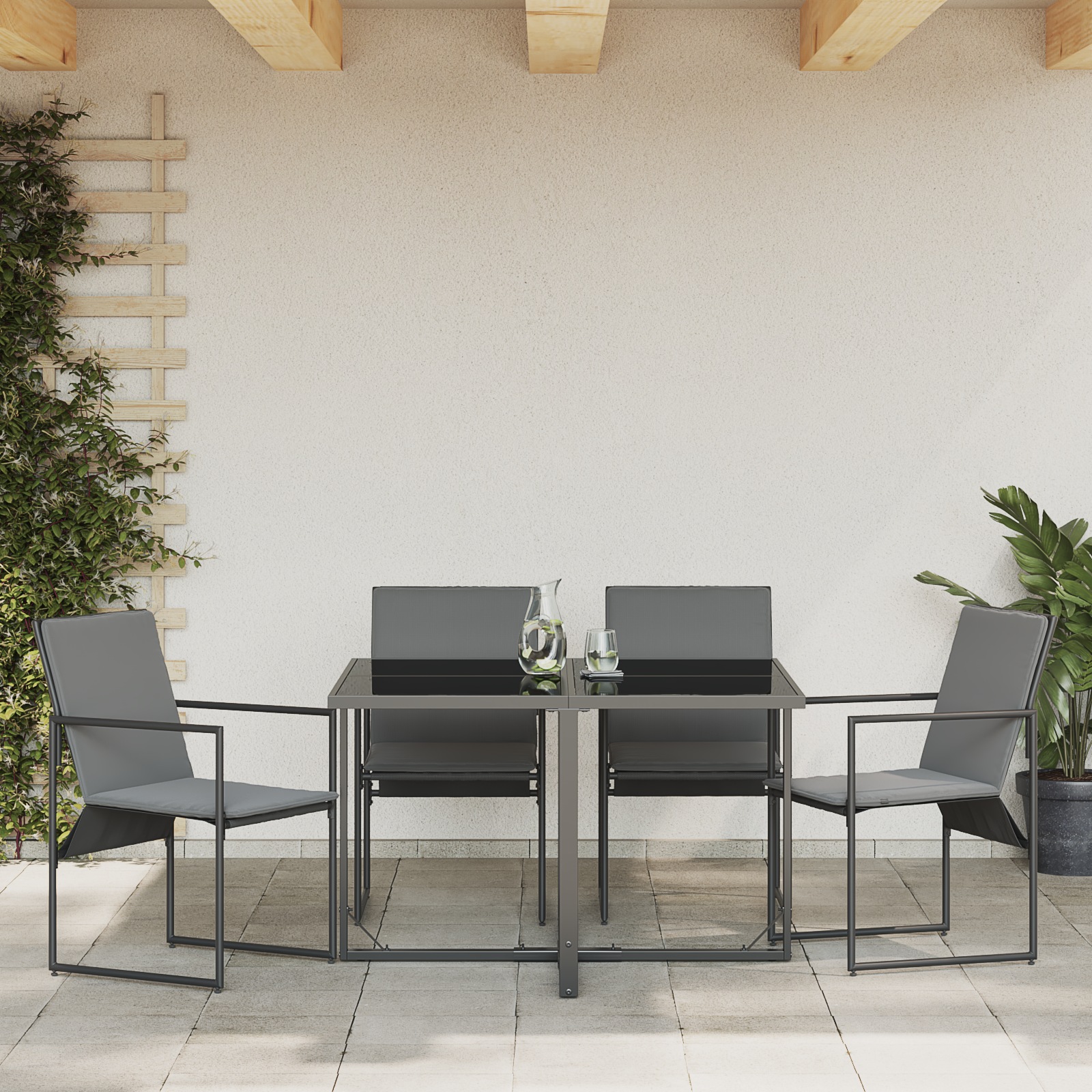 fotolii de grădină cu perne 4 buc Negru Textilenă GartenMobel Dekor