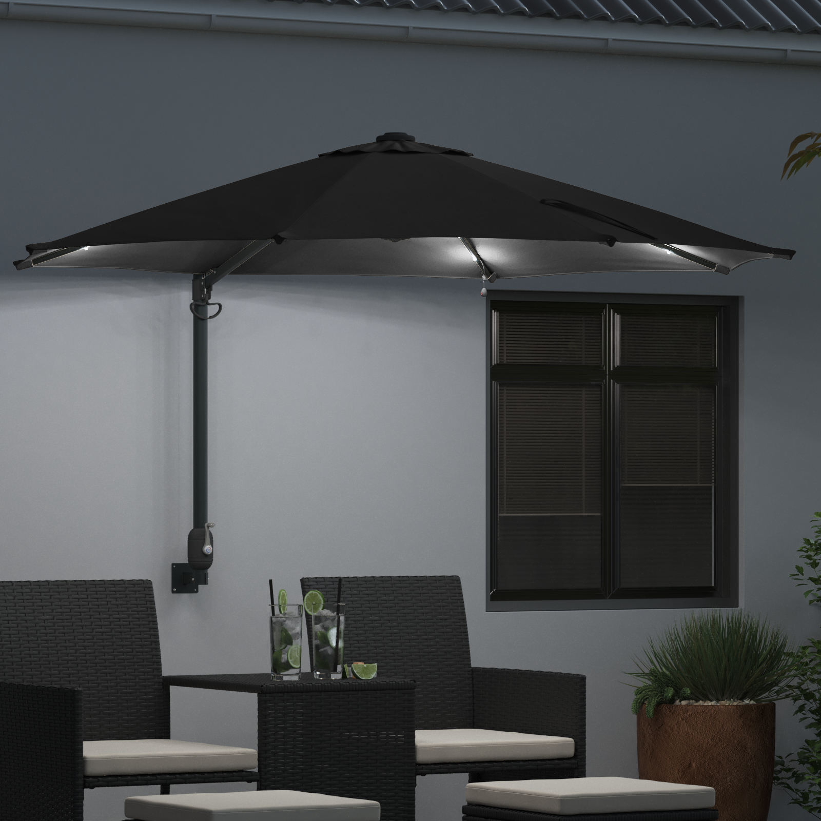Parasol de Grădină Montat pe Perete cu LED-uri Negru 248 cm GartenMobel Dekor