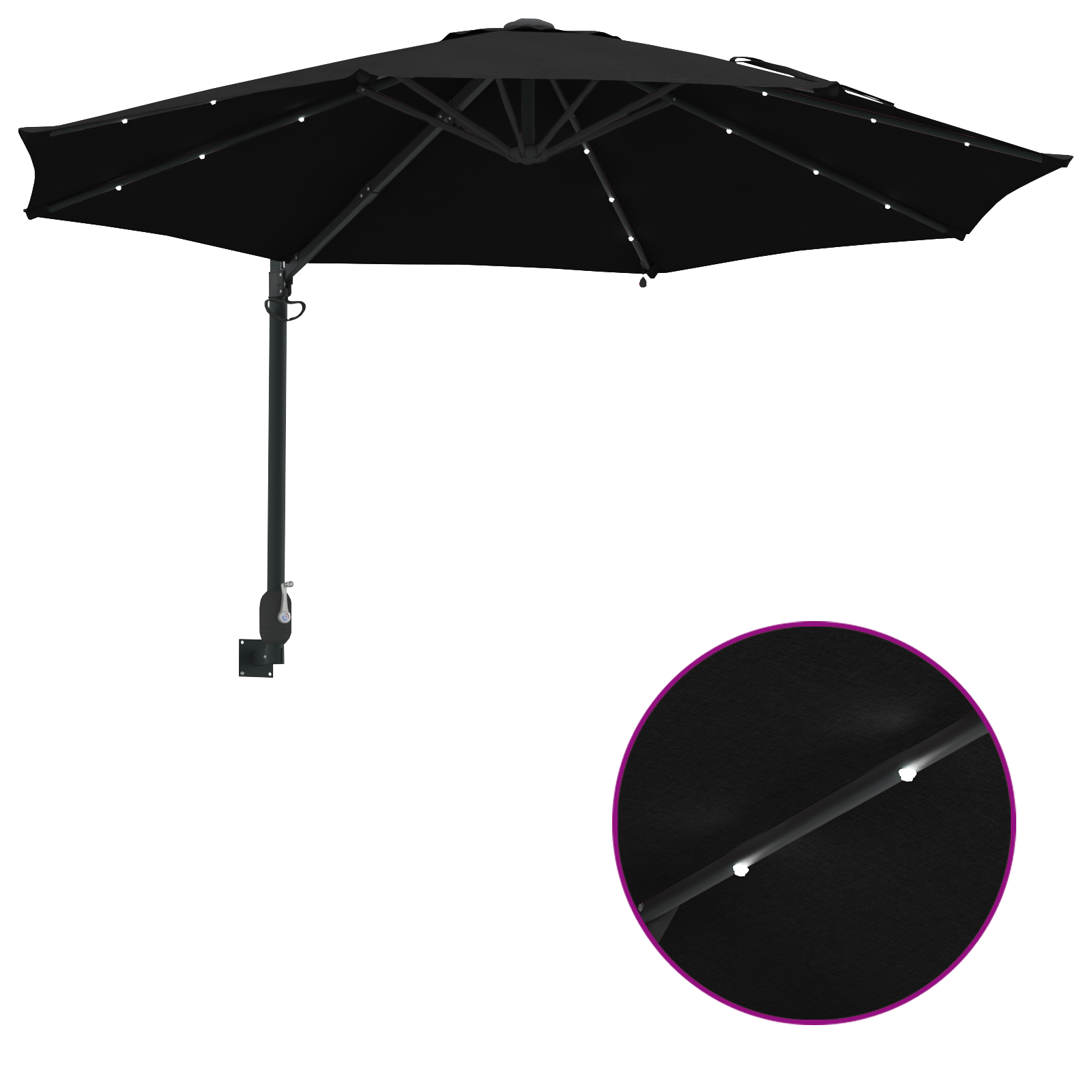 Parasol de Grădină Montat pe Perete cu LED-uri Negru 248 cm GartenMobel Dekor