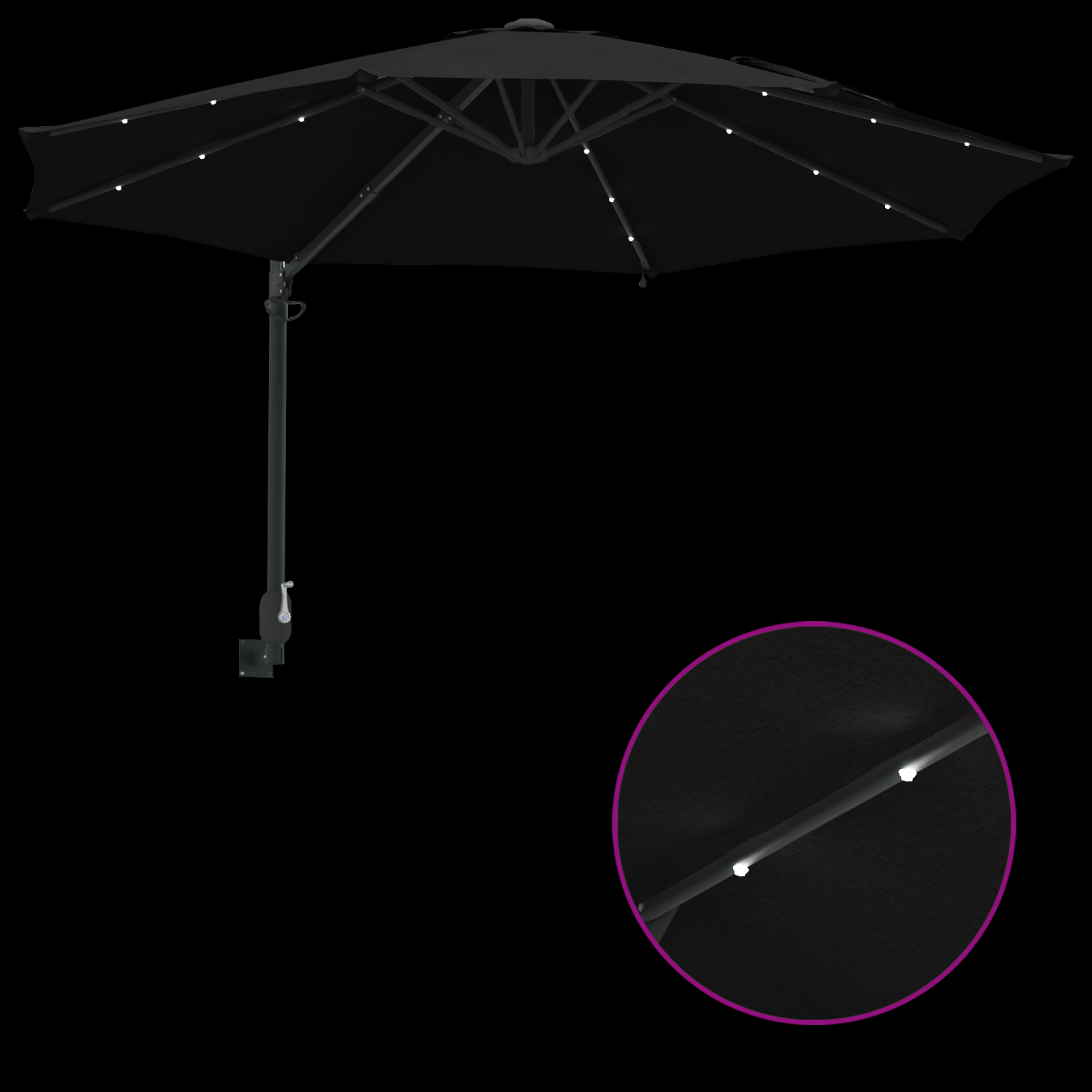 Parasol de Grădină Montat pe Perete cu LED-uri Negru 248 cm GartenMobel Dekor
