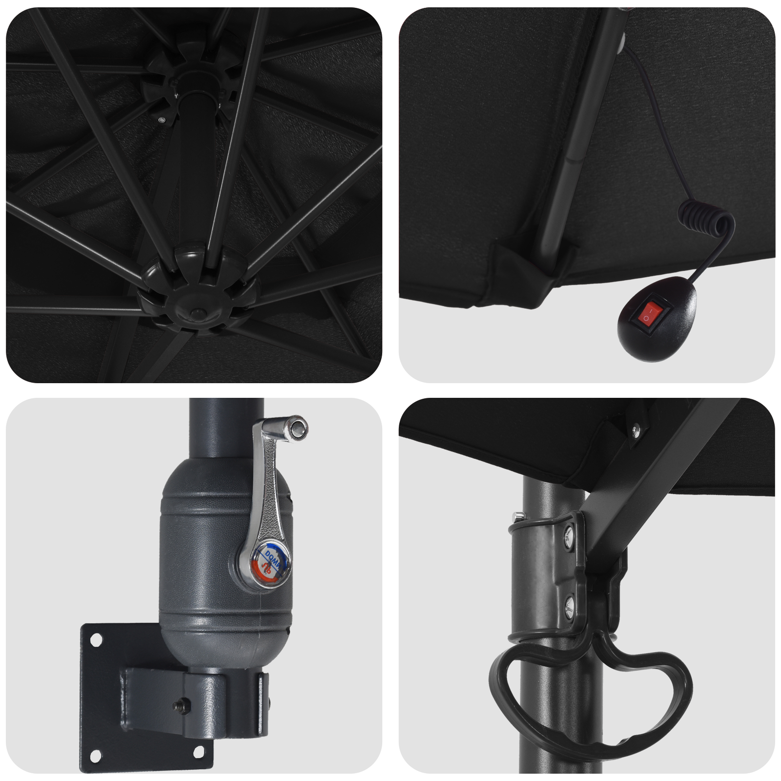 Parasol de Grădină Montat pe Perete cu LED-uri Negru 248 cm GartenMobel Dekor