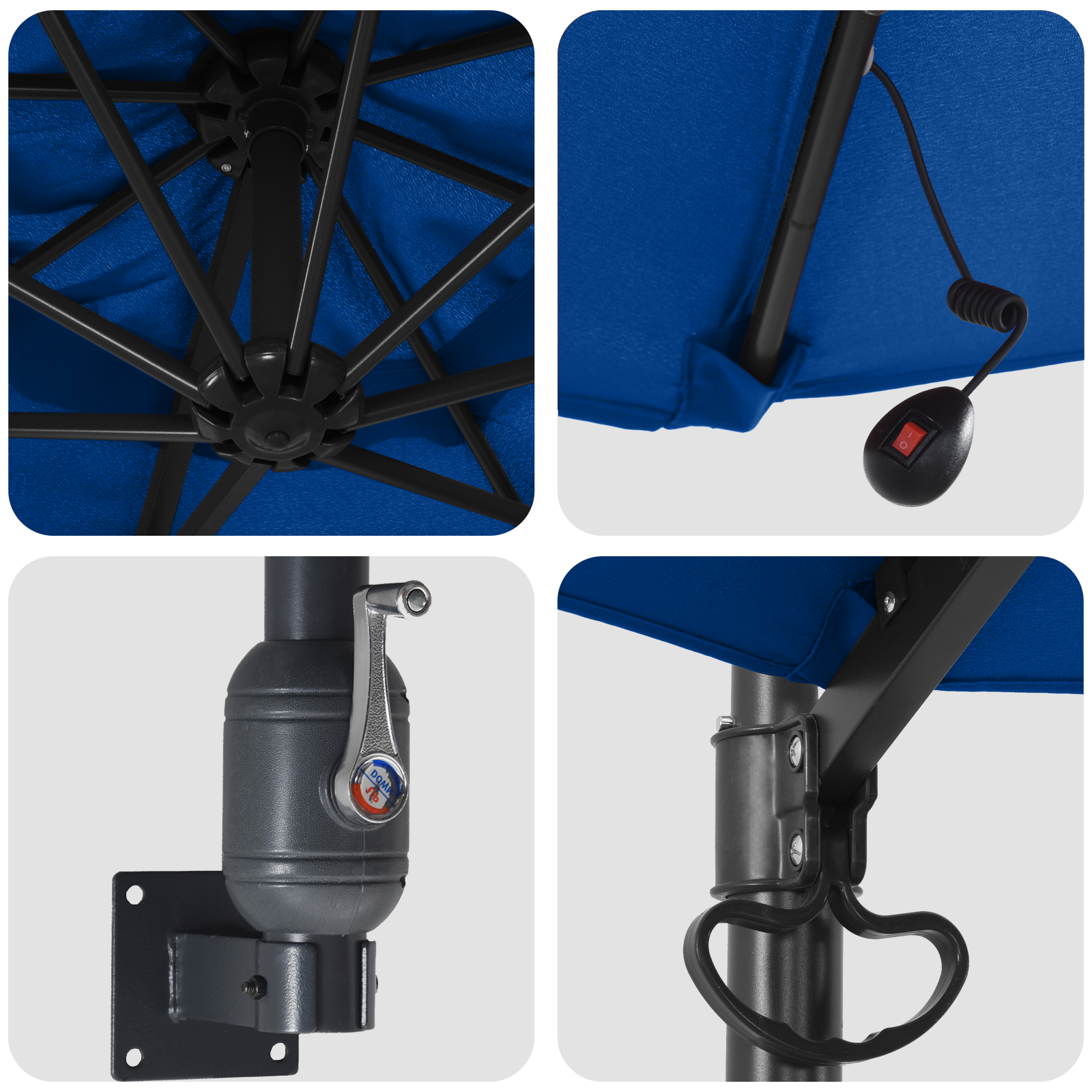 Parasol de grădină montat pe perete cu LED-uri Albastră Azurie 248 cm GartenMobel Dekor