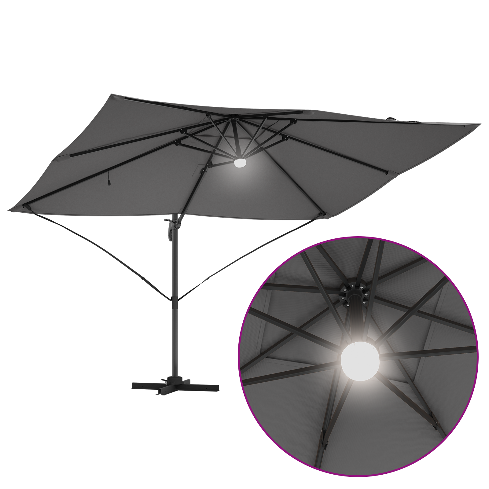 Umbrelă Cantilever - Antracit Antracit Poliester Mare GartenMobel Dekor