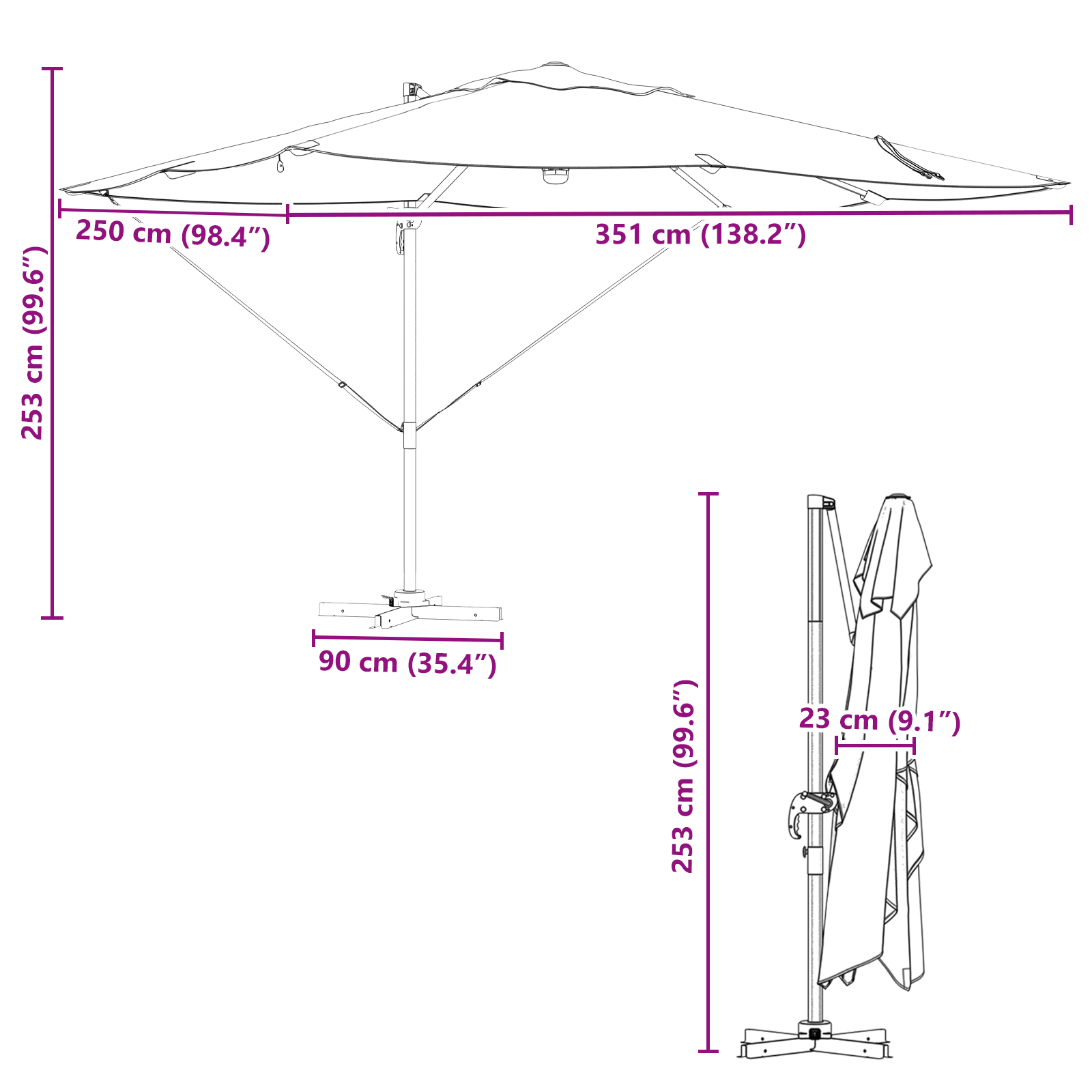 Umbrelă Cantilever - Antracit Antracit Poliester Mare GartenMobel Dekor