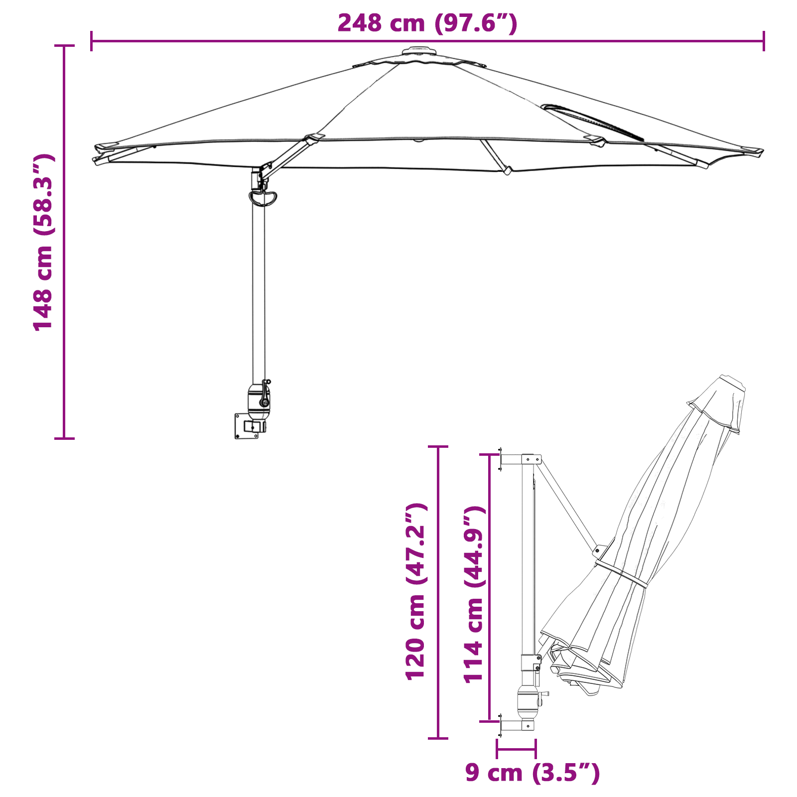 Umbrelă Cantilever Bej Poliester, Aluminiu Mare Pliabilă GartenMobel Dekor