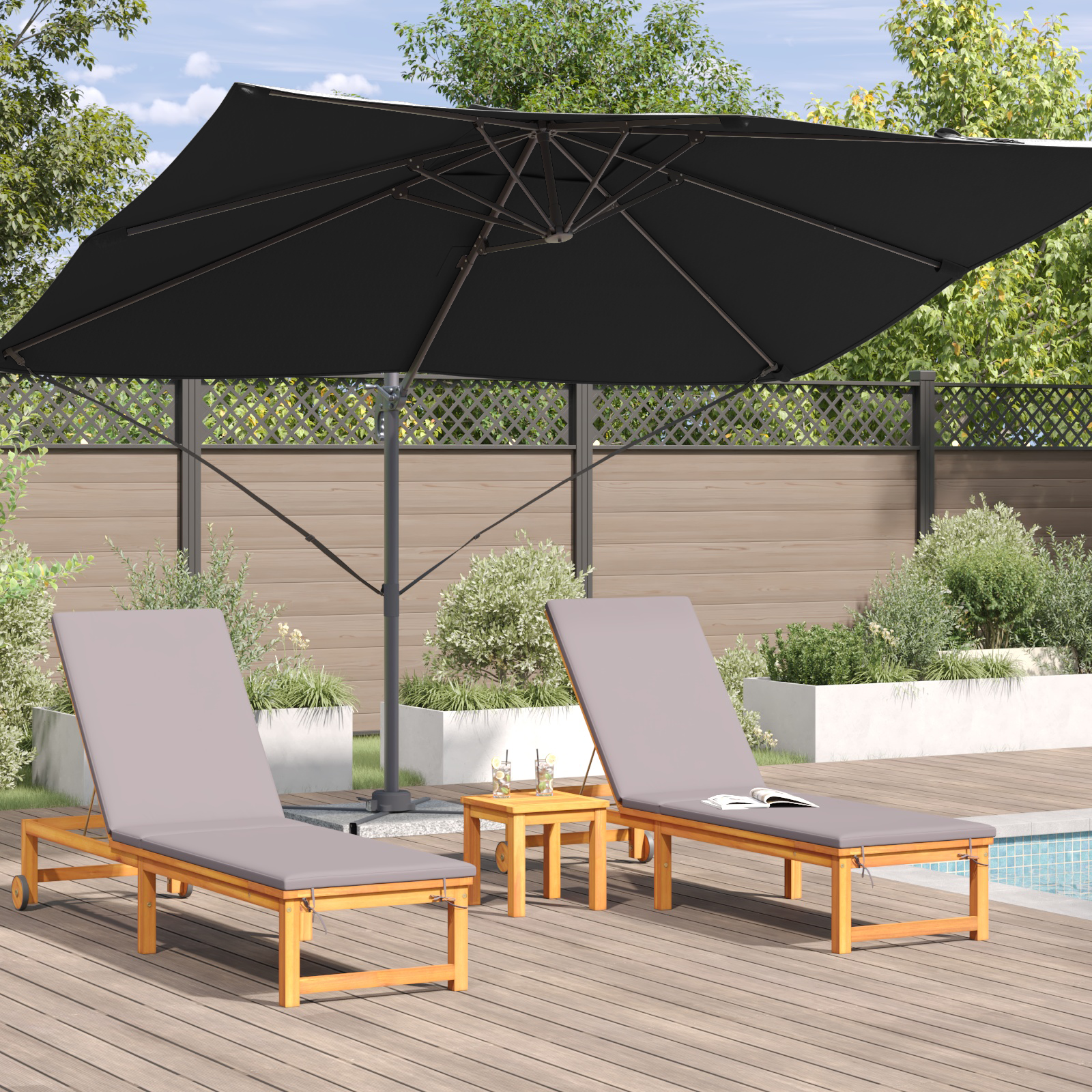 Umbrelă Cantilever Neagră Copertină din poliester cu cadru metalic GartenMobel Dekor