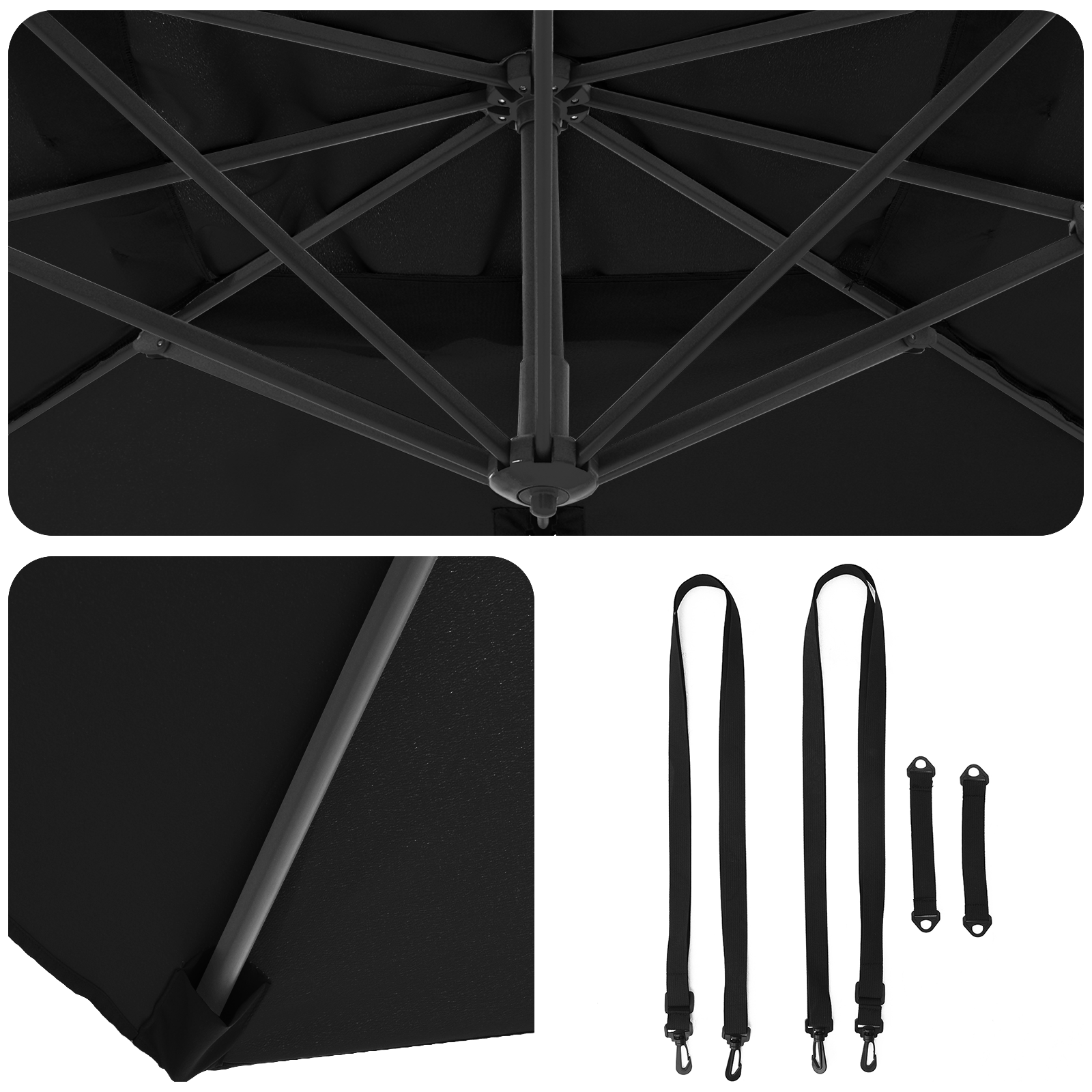 Umbrelă Cantilever Neagră Copertină din poliester cu cadru metalic GartenMobel Dekor