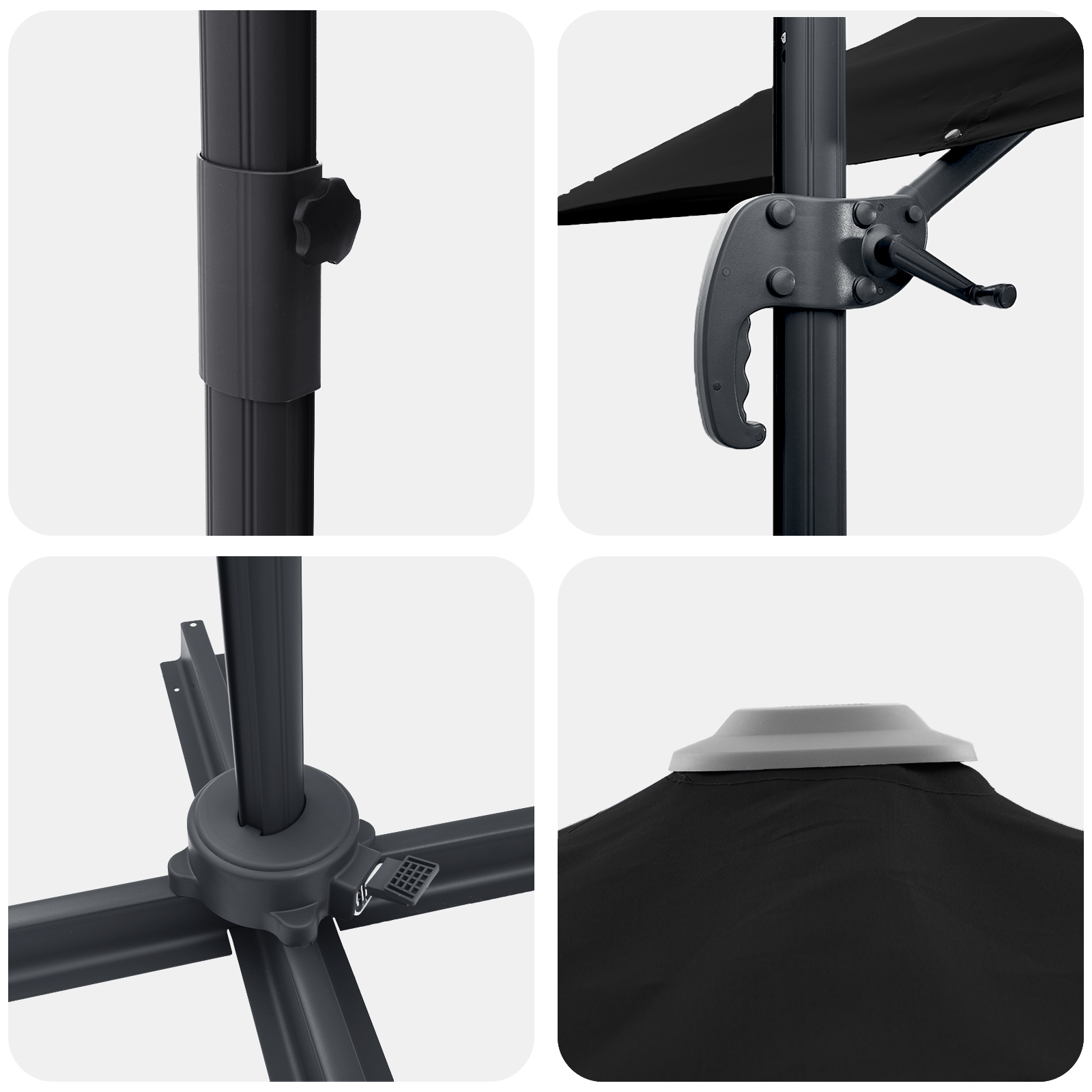 Umbrelă Cantilever Neagră Copertină din poliester cu cadru metalic GartenMobel Dekor