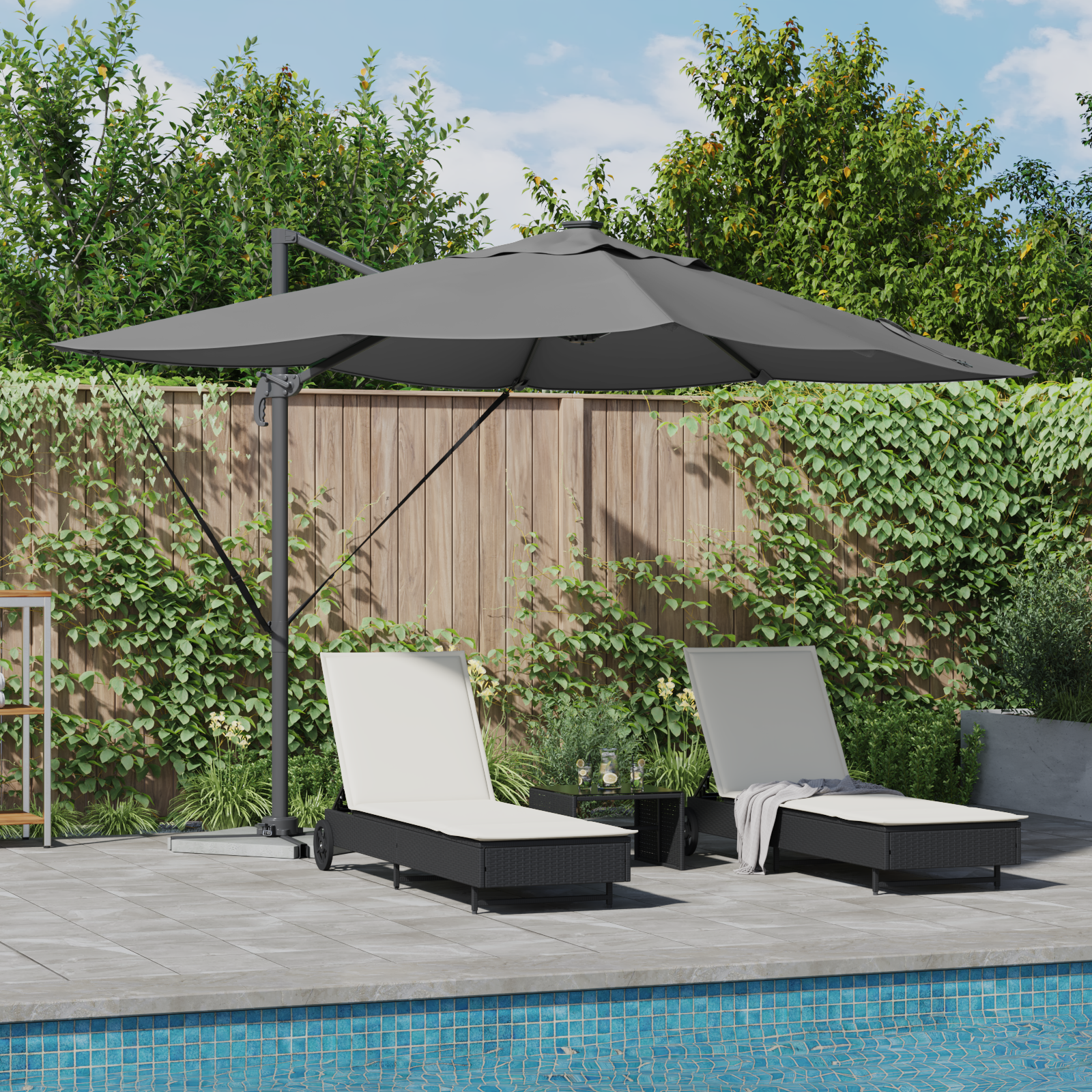 Umbrela Cantilever Roma de la cu LED-uri Antracit 352x251x265 cm Aluminiu GartenMobel Dekor