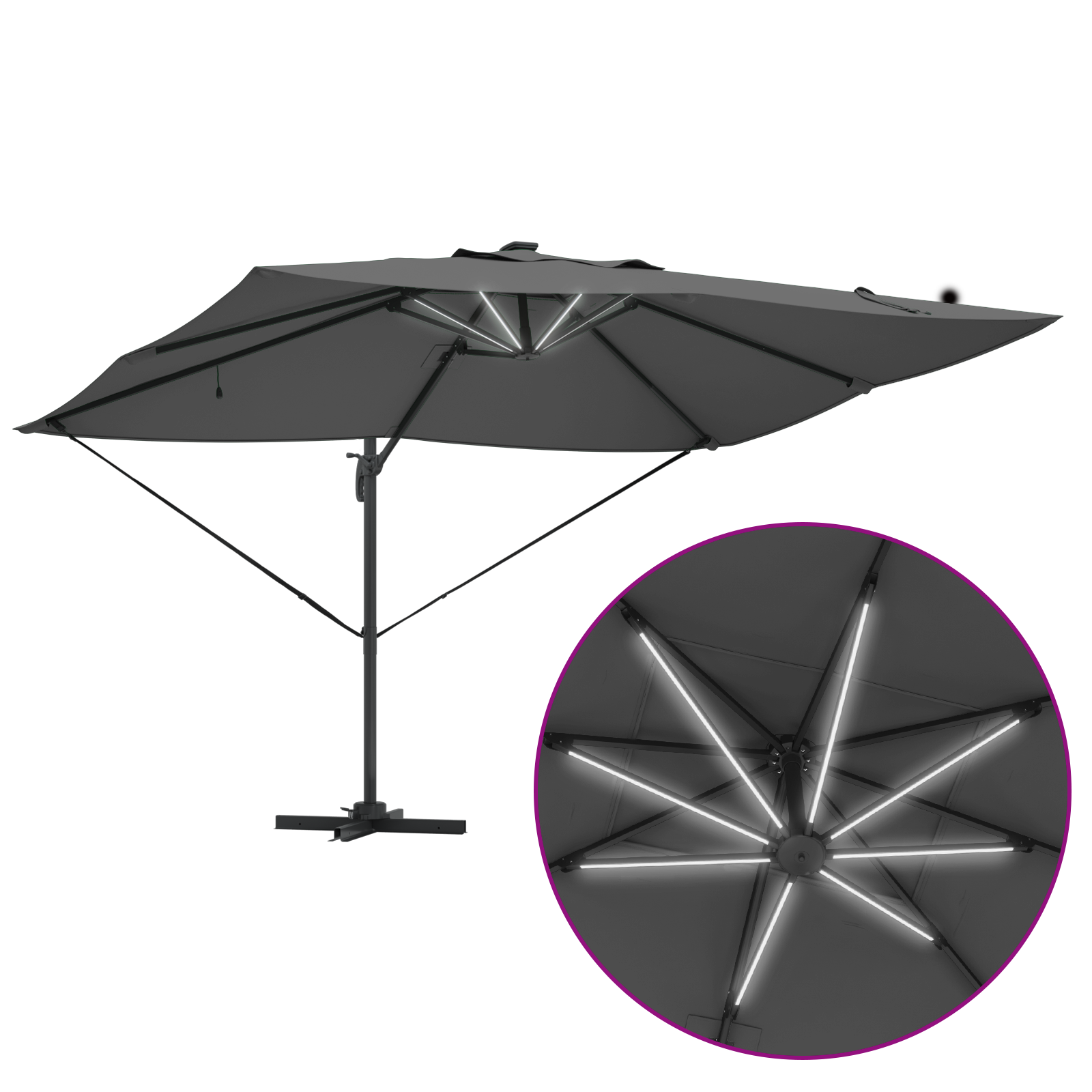 Umbrela Cantilever Roma de la cu LED-uri Antracit 352x251x265 cm Aluminiu GartenMobel Dekor