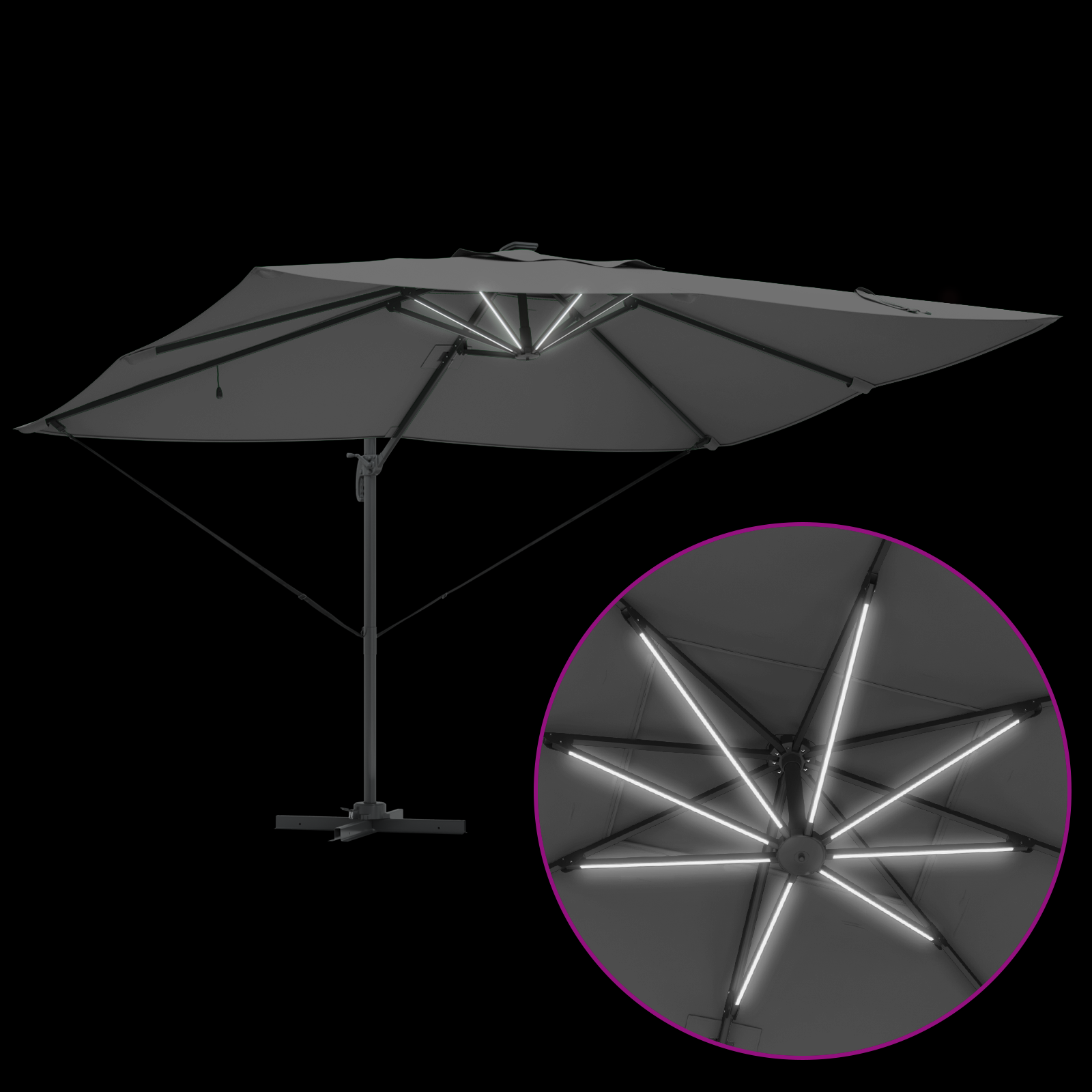 Umbrela Cantilever Roma de la cu LED-uri Antracit 352x251x265 cm Aluminiu GartenMobel Dekor