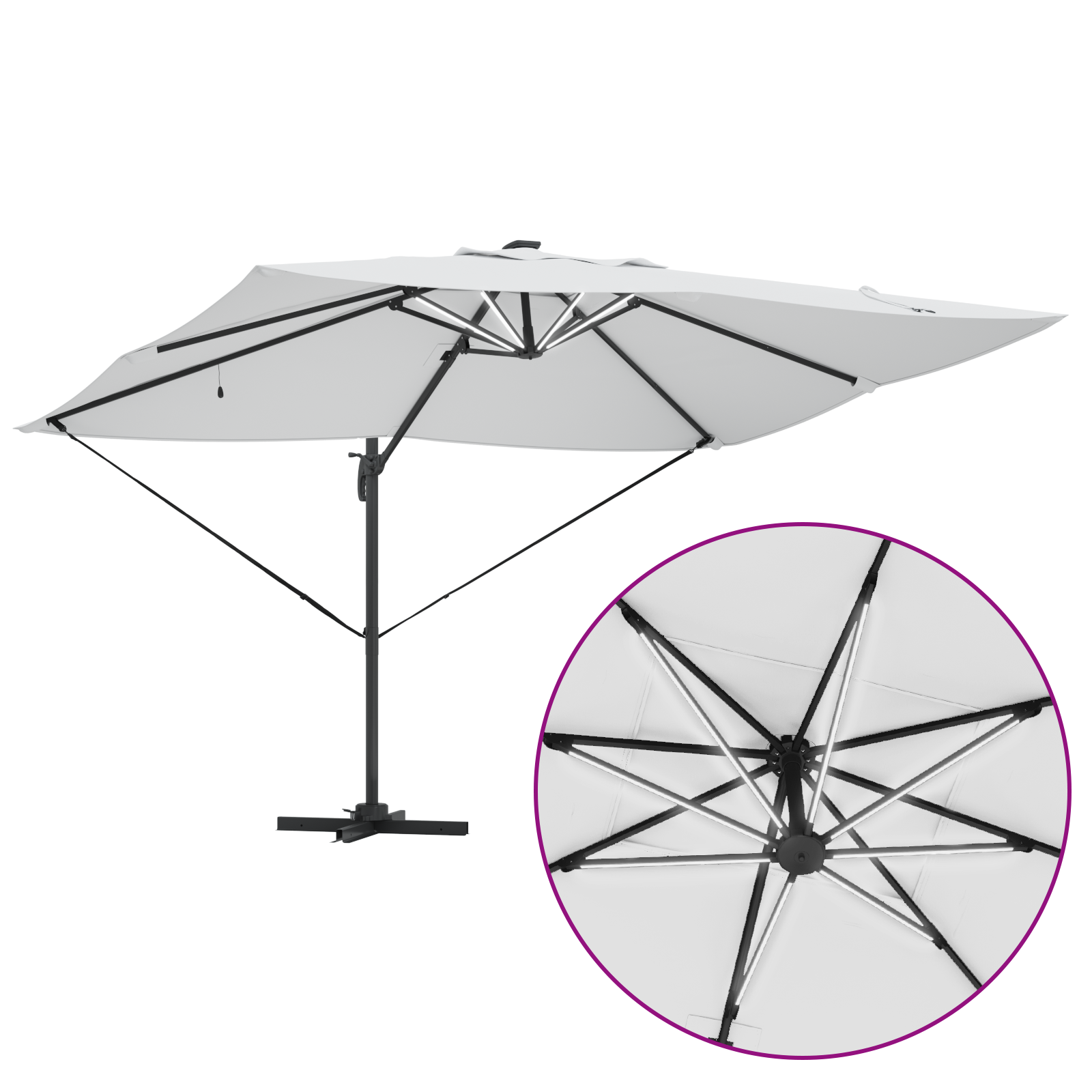 Umbrela cantilever cu LED-uri Bej 352x251x265 cm Aluminiu GartenMobel Dekor