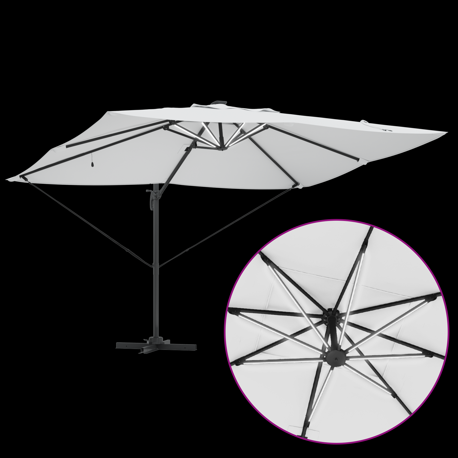 Umbrela cantilever cu LED-uri Bej 352x251x265 cm Aluminiu GartenMobel Dekor