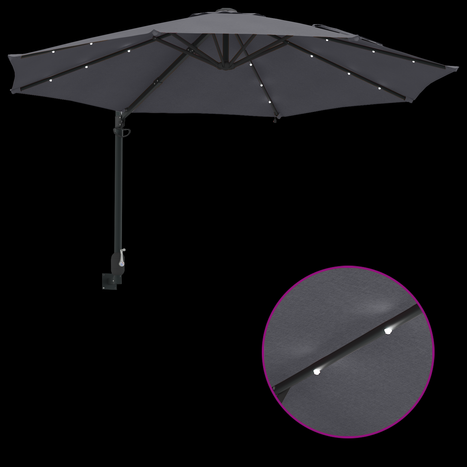 Umbrelă de Grădină Montată pe Perete cu LED-uri Antracit 248 cm GartenMobel Dekor