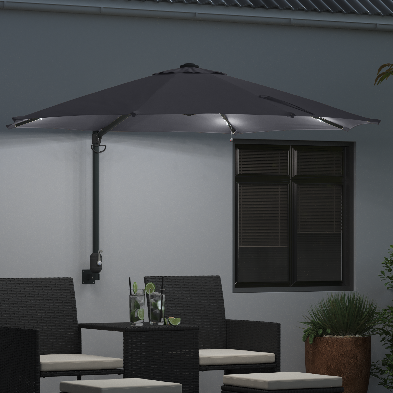 Umbrelă de Grădină Montată pe Perete cu LED-uri Antracit 248 cm GartenMobel Dekor