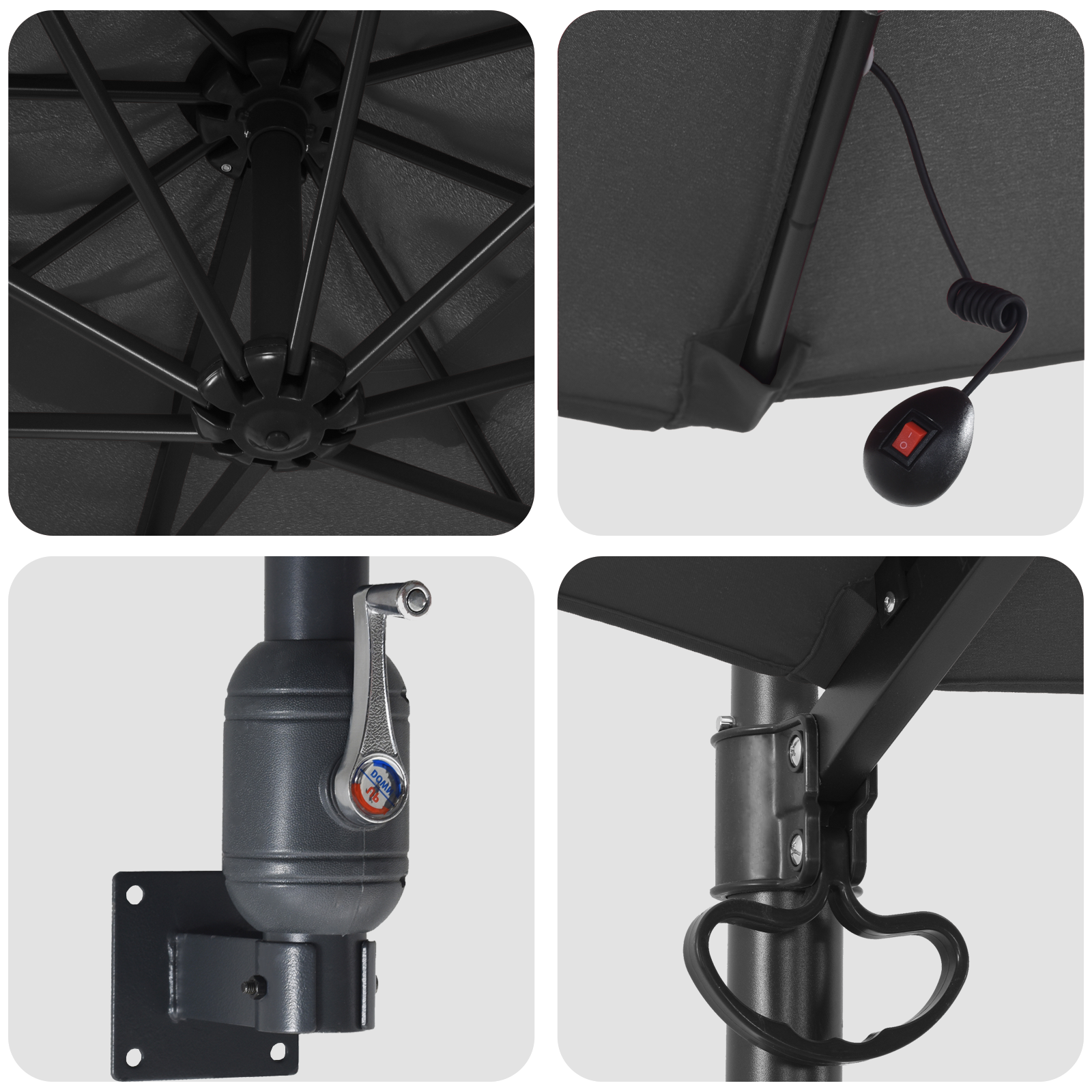 Umbrelă de Grădină Montată pe Perete cu LED-uri Antracit 248 cm GartenMobel Dekor