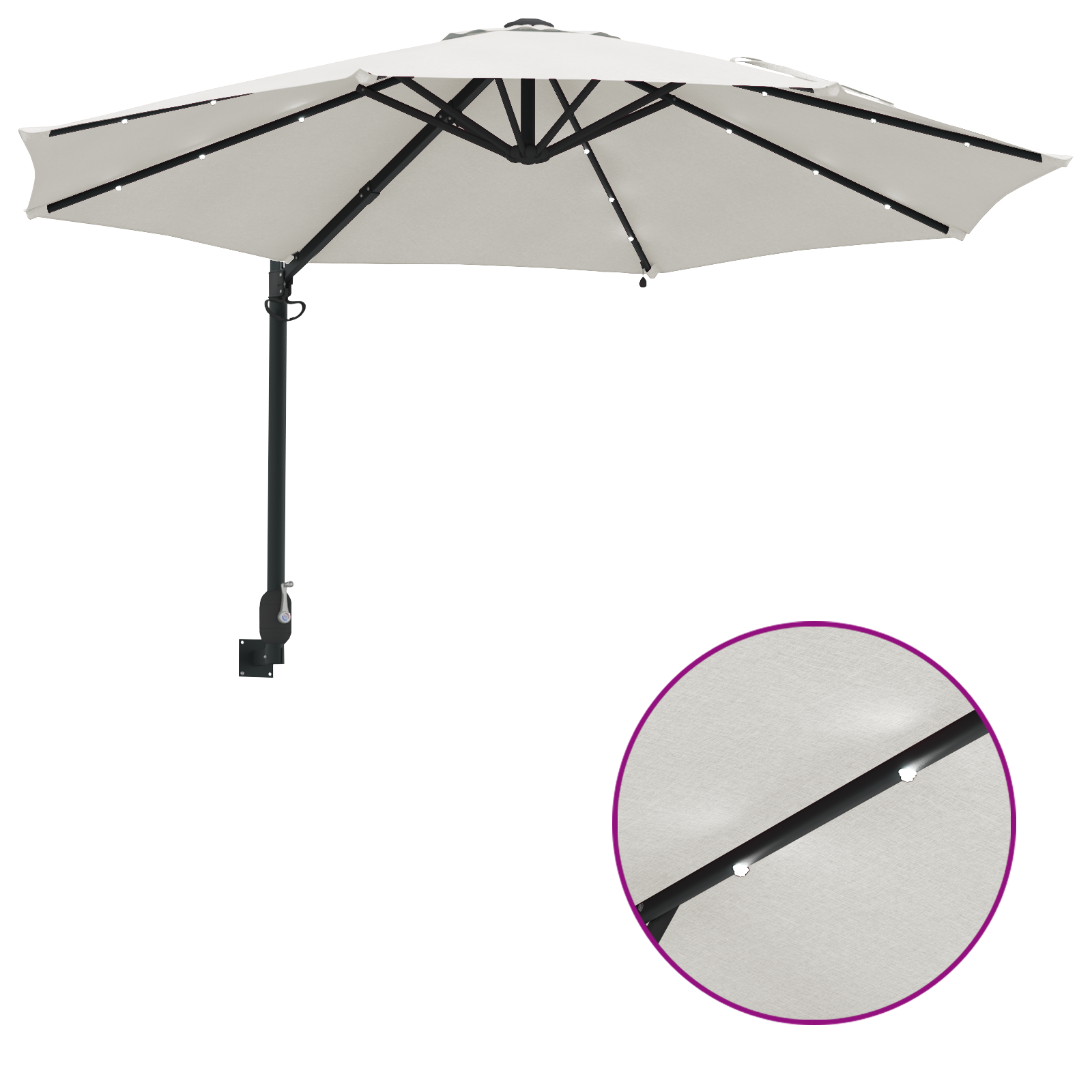 Umbrelă de Grădină Montată pe Perete cu LED-uri Bej 248 cm GartenMobel Dekor