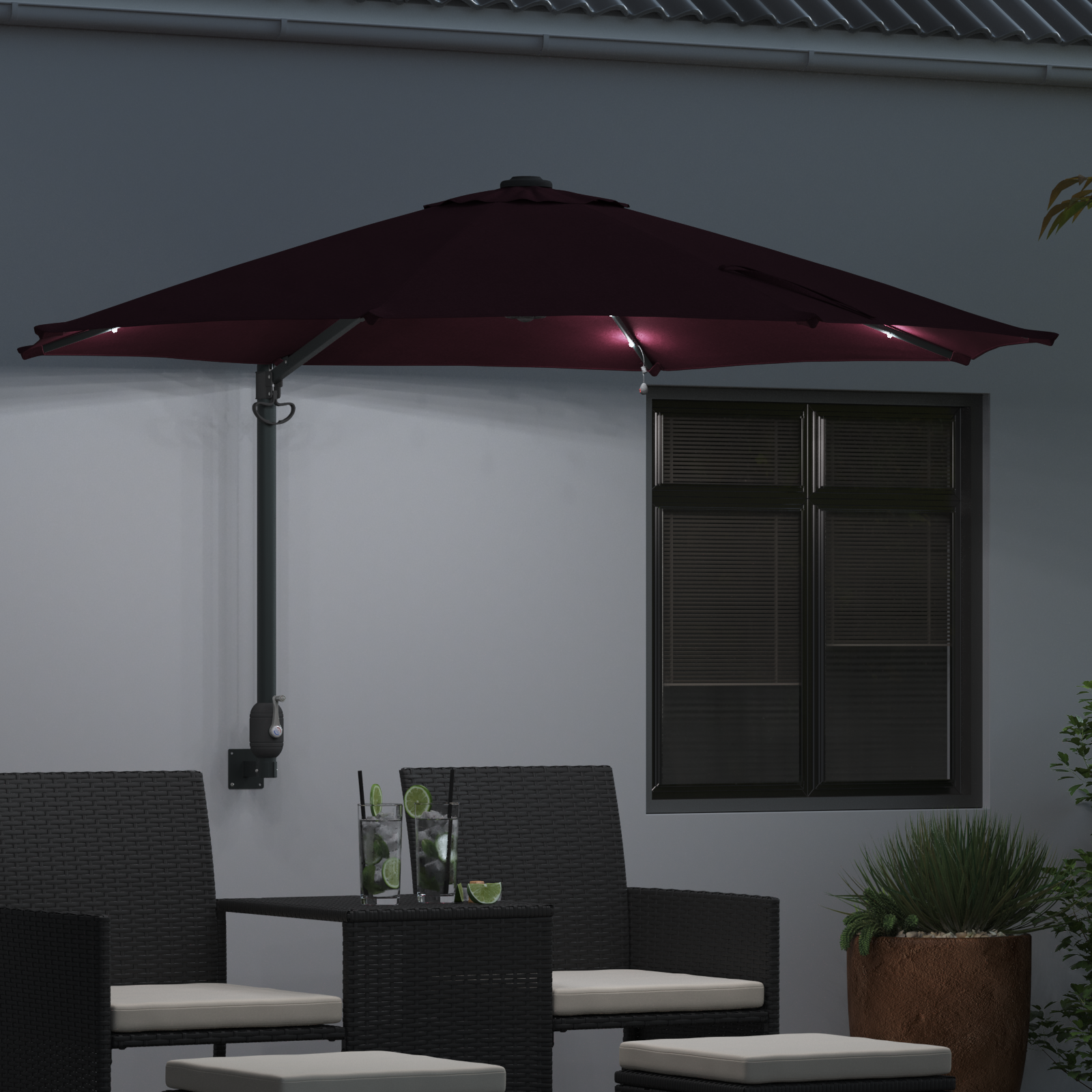Umbrela de Grădină Montată pe Perete cu LED-uri Bordo 248 cm GartenMobel Dekor