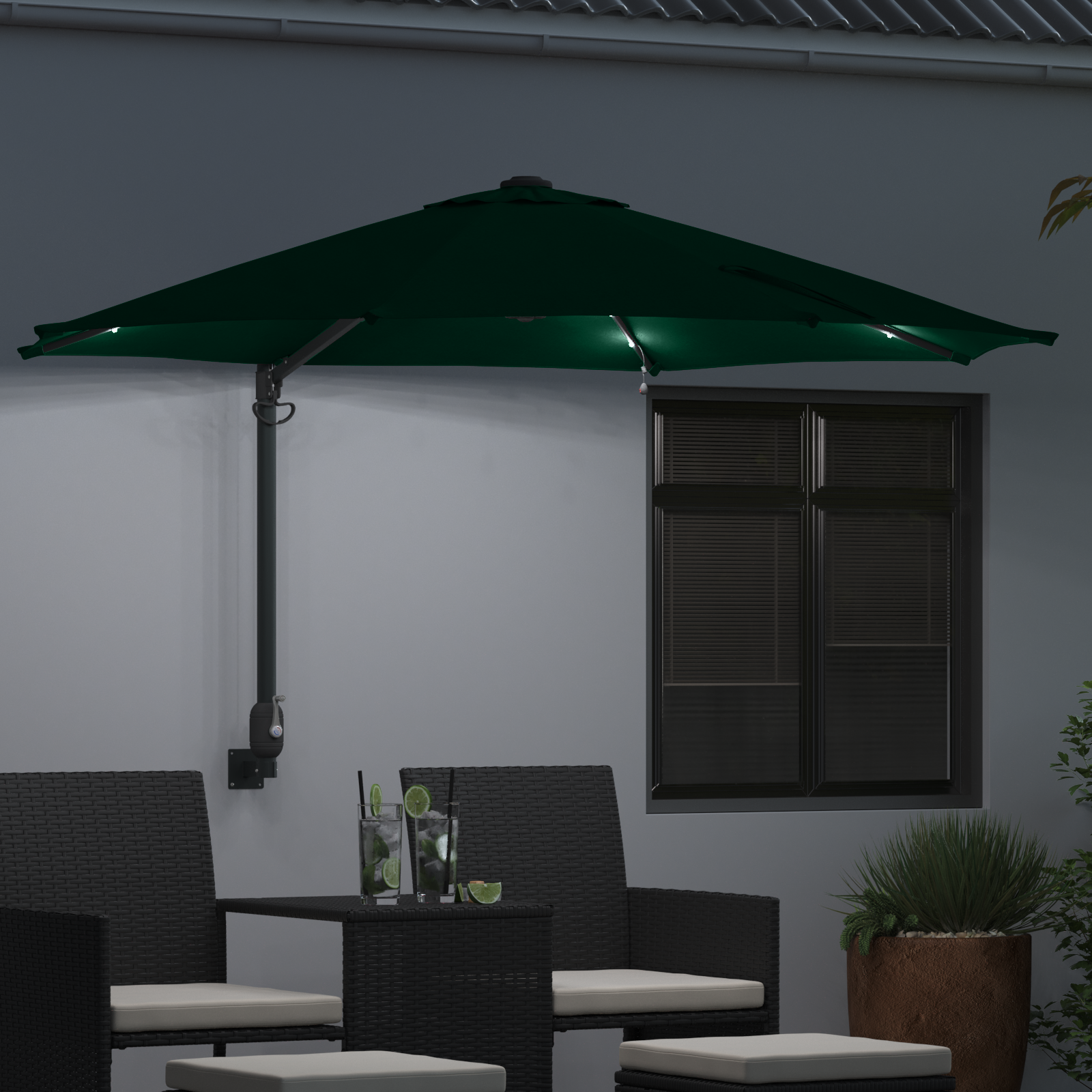 Umbrelă de Grădină Montată pe Perete cu LED-uri Verde 248 cm GartenMobel Dekor