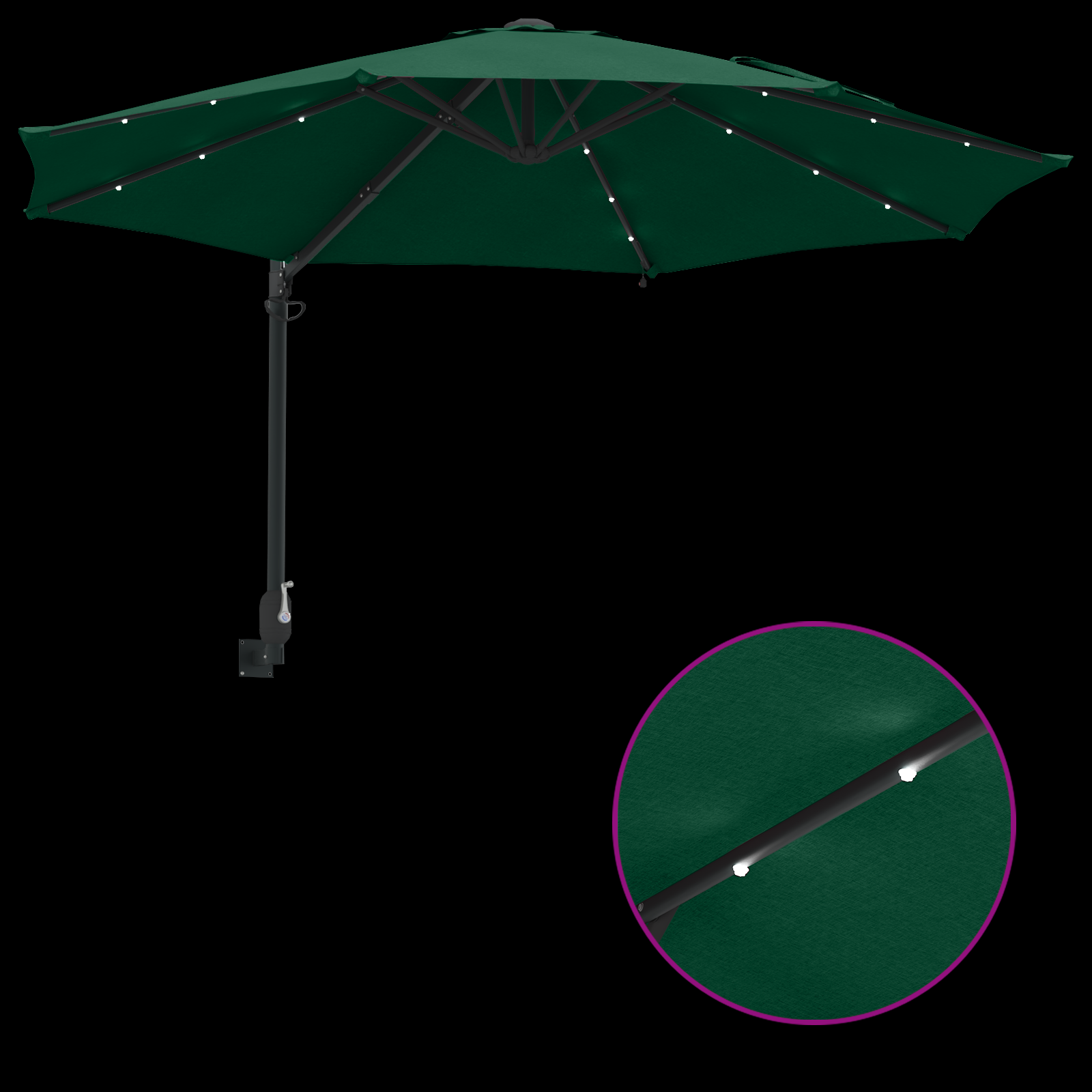 Umbrelă de Grădină Montată pe Perete cu LED-uri Verde 248 cm GartenMobel Dekor